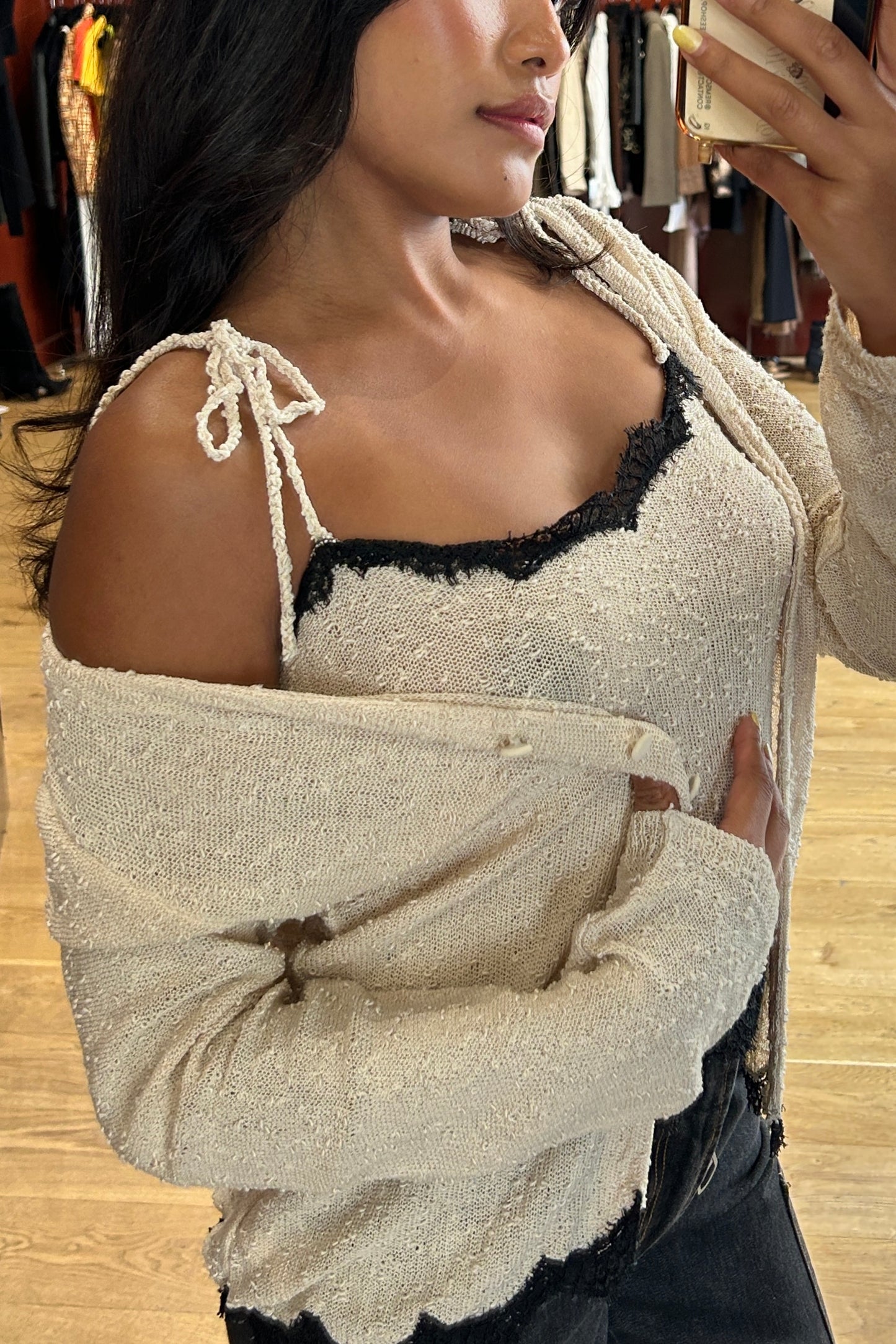 Vintage Beige Silk Top & Cardigan Anna Molinari, 2010s