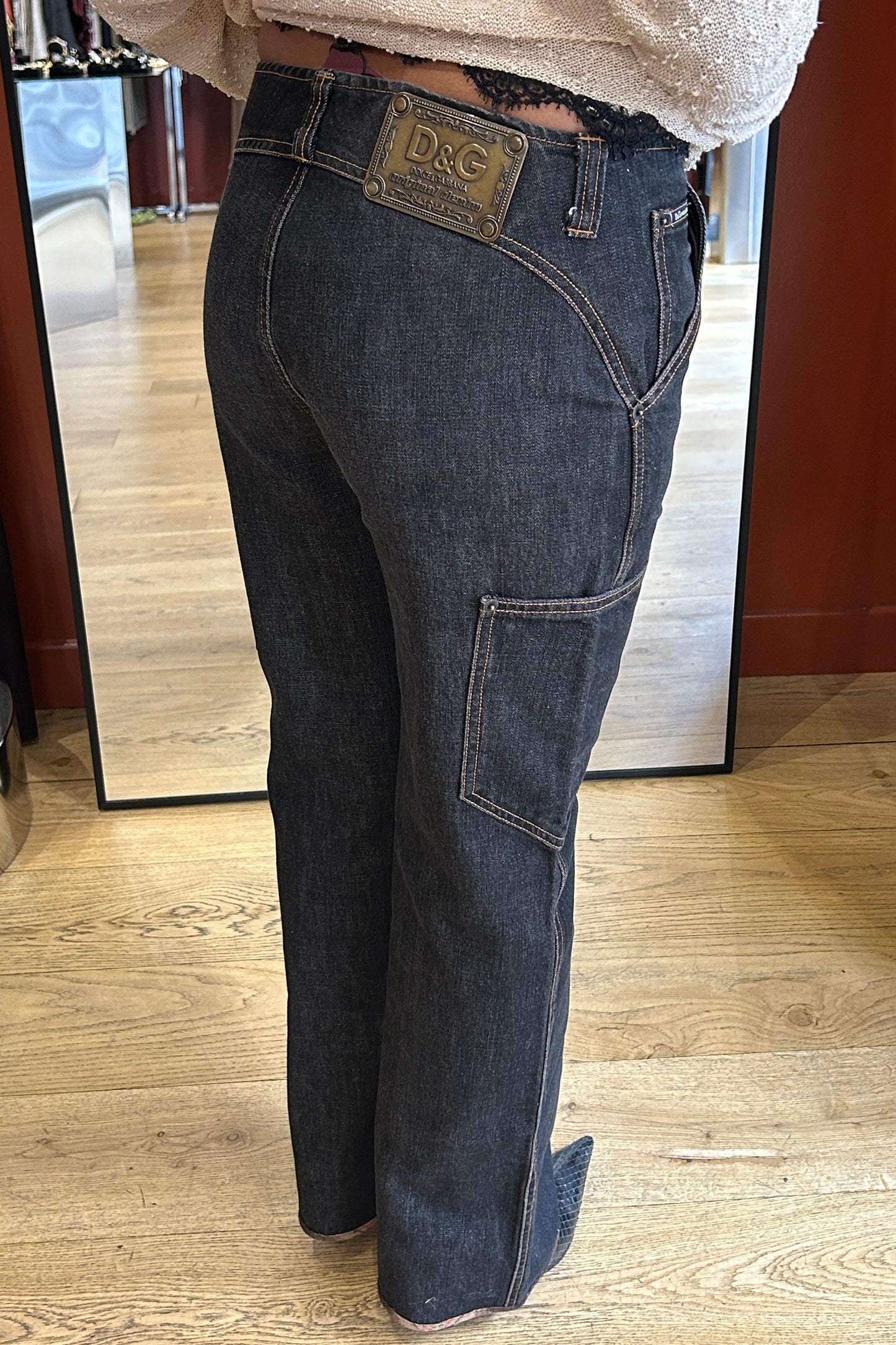Low-Rise Raw Denim Cargo Jeans D&G 2000s