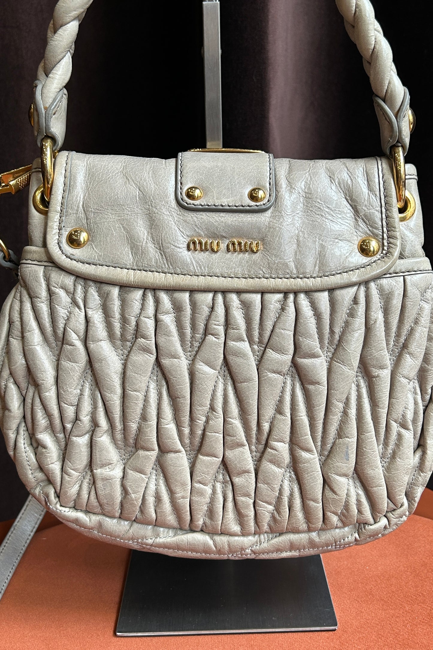 Vintage Miu Miu Gray Leather Coffer Bag
