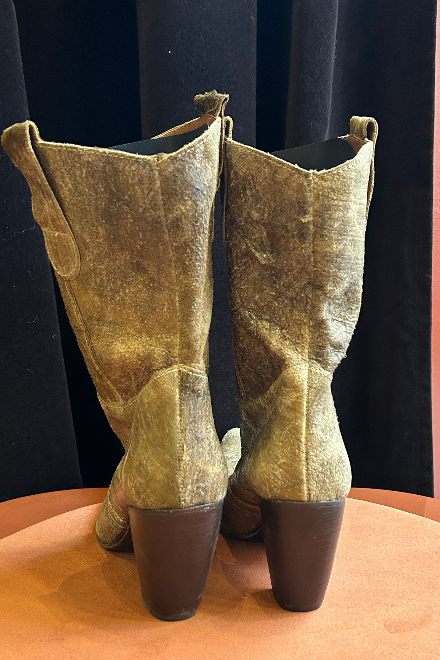 Vintage 1990s Italian Patinated Brown-Beige Leather Santiague