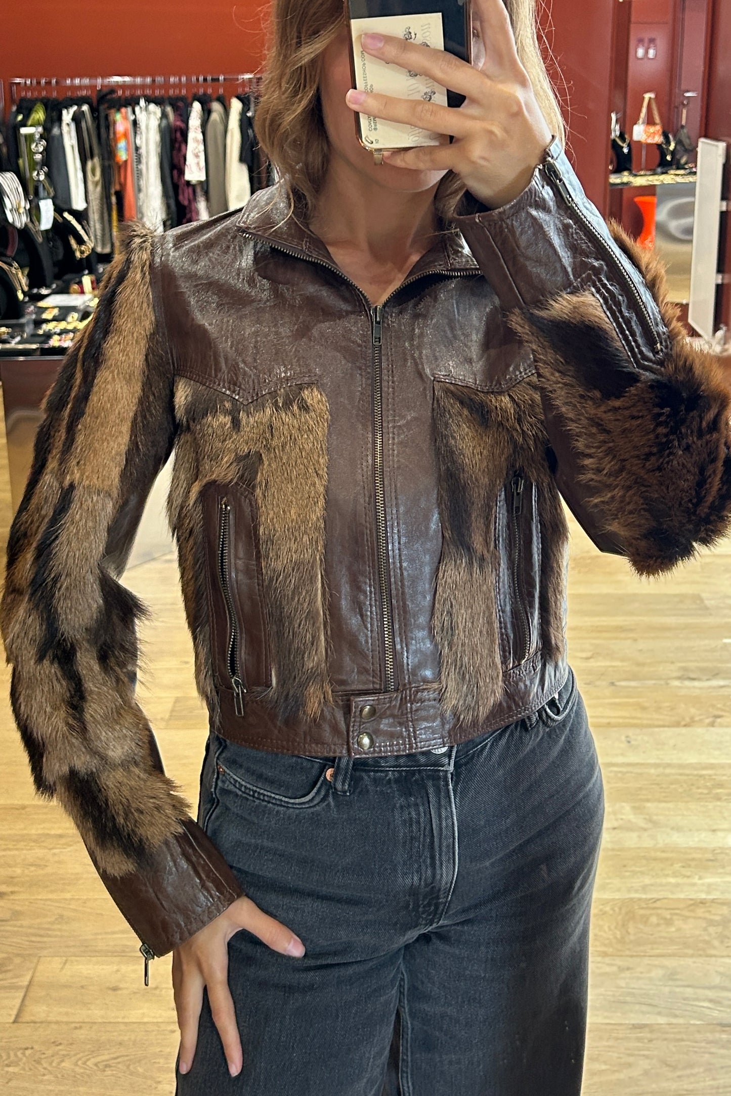 Vintage Leather Jacket with Real Fur