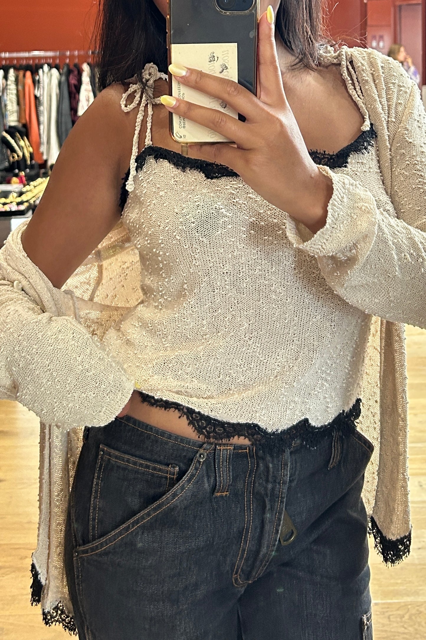 Vintage Beige Silk Top & Cardigan Anna Molinari, 2010s