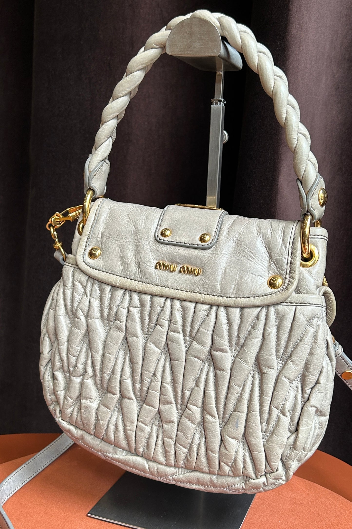 Vintage Miu Miu Gray Leather Coffer Bag