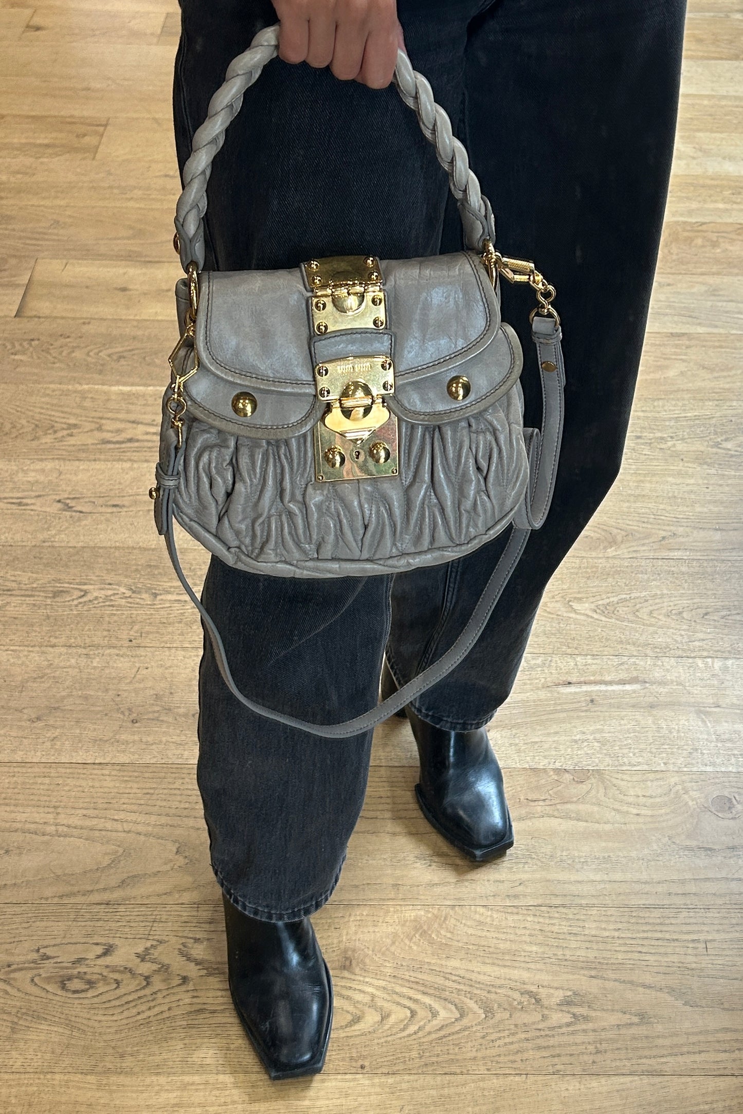 Vintage Miu Miu Gray Leather Coffer Bag