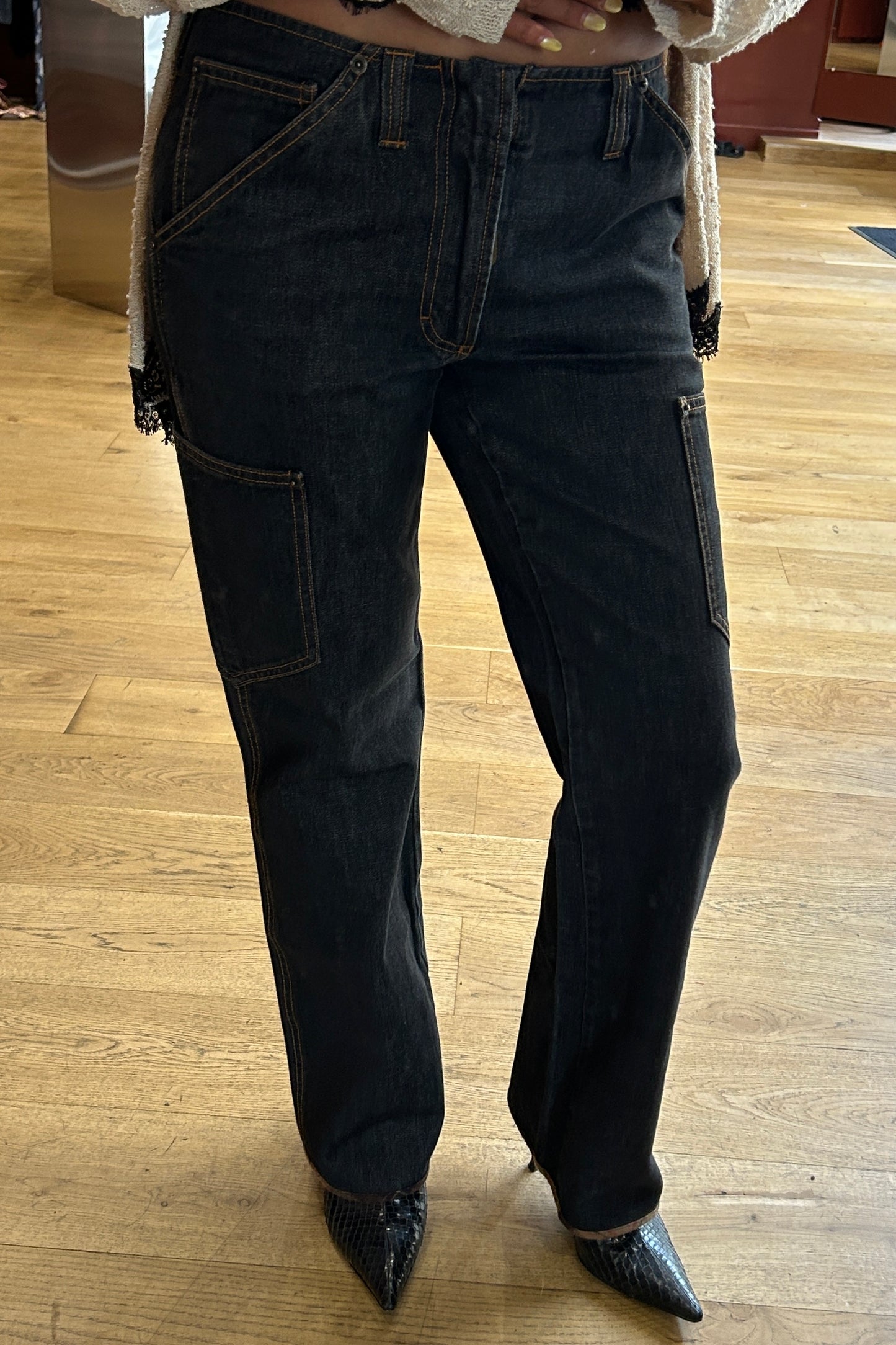 Low-Rise Raw Denim Cargo Jeans D&G 2000s