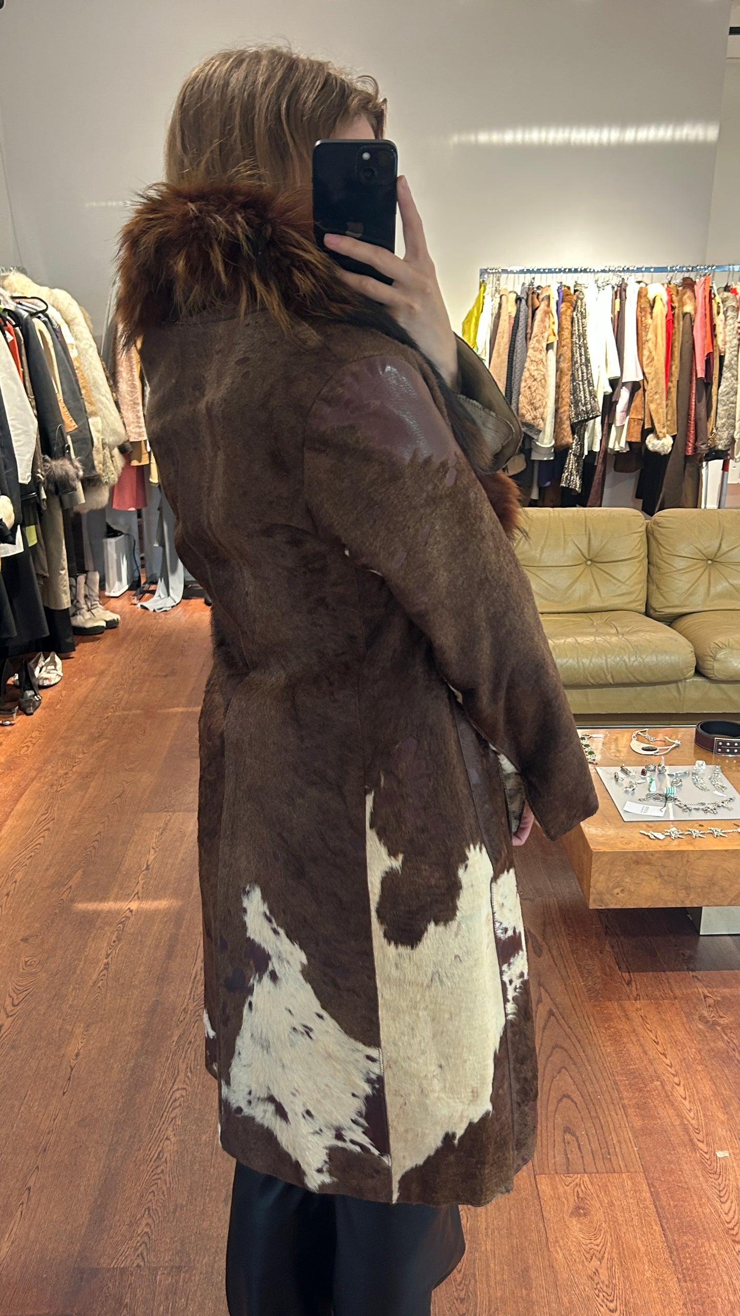 Vintage Pony Leather & Fox Fur Coat