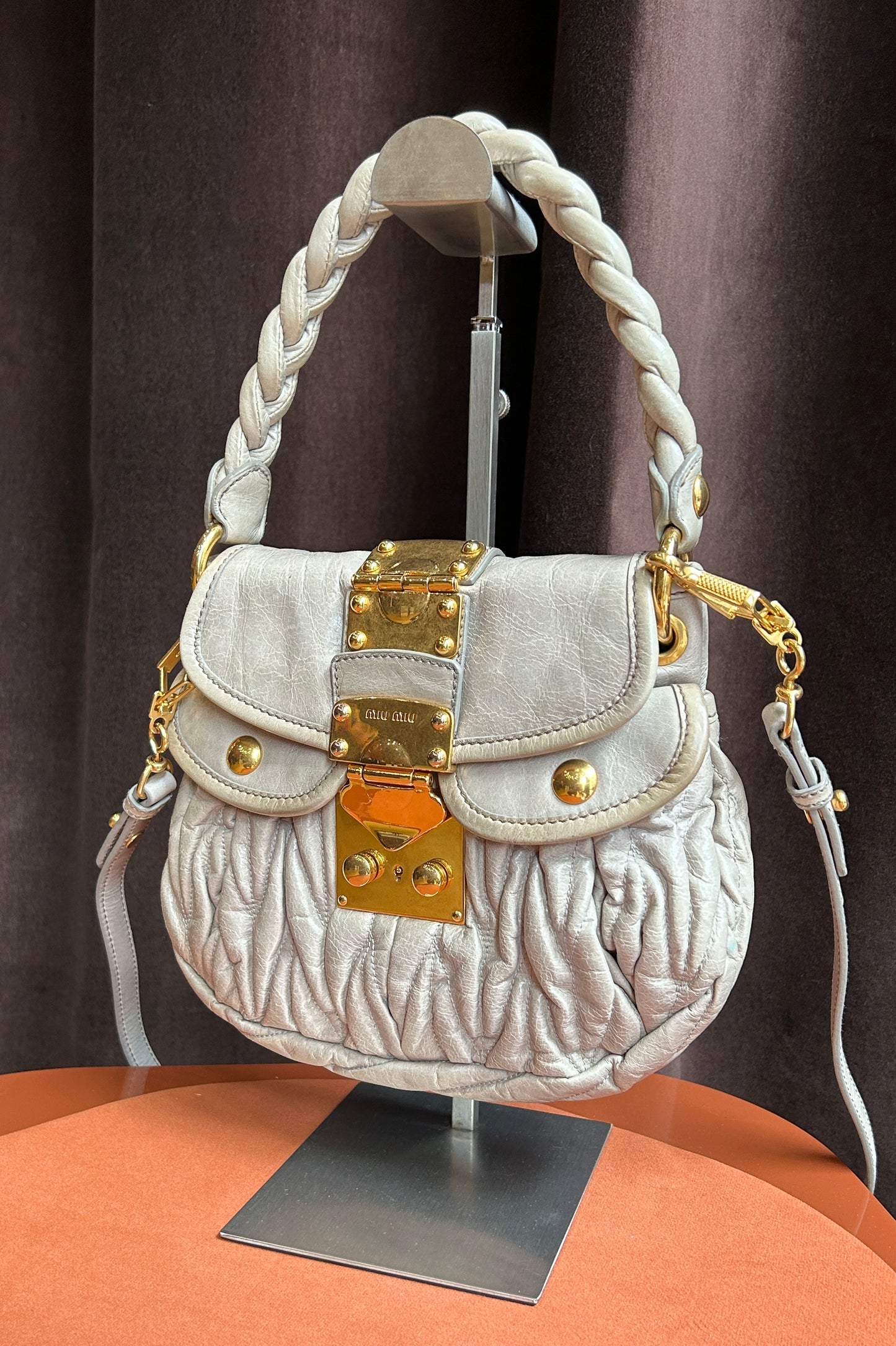 Vintage Miu Miu Gray Leather Coffer Bag