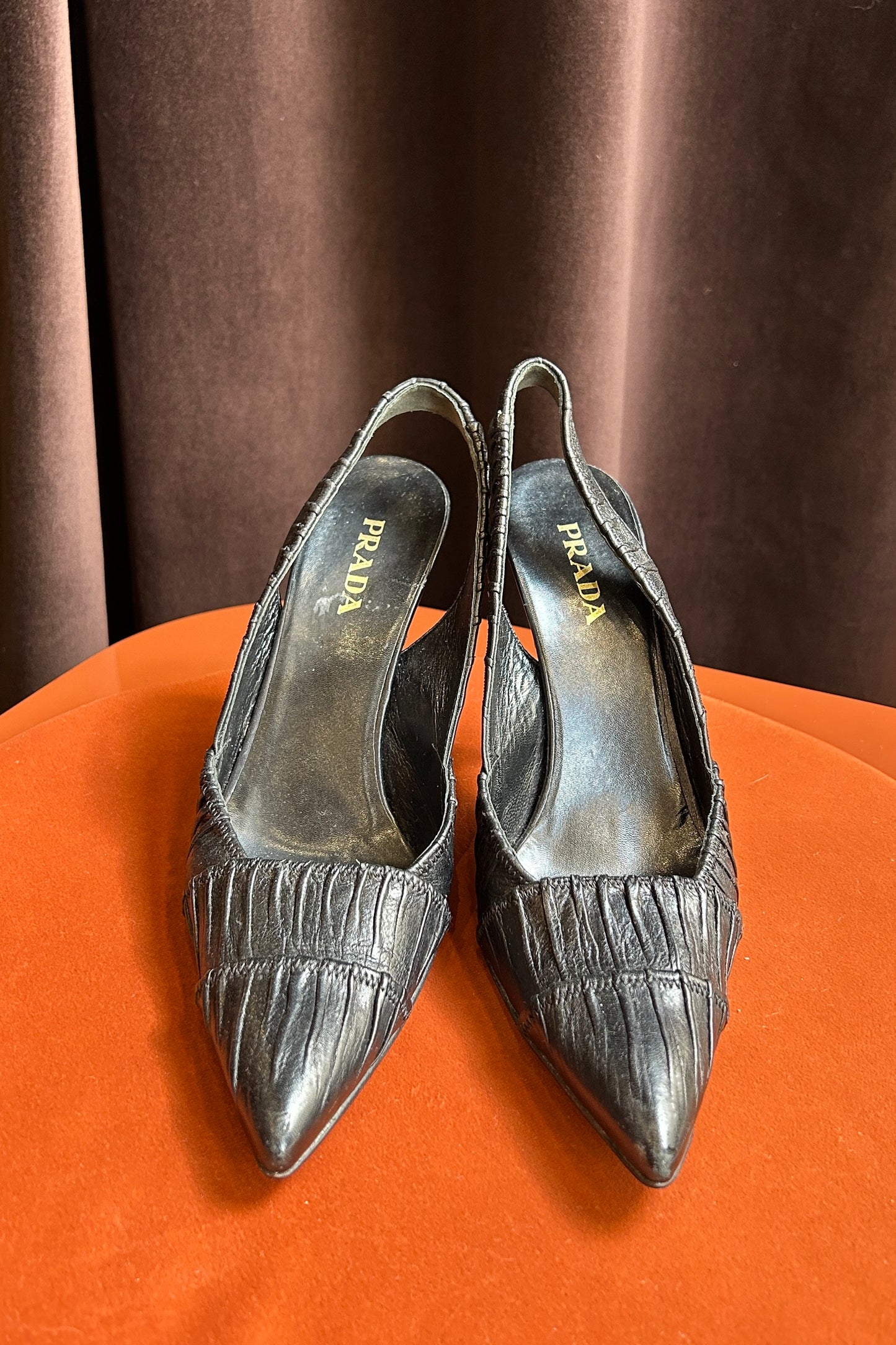 Prada Black Leather Pointed-Toe Pumps