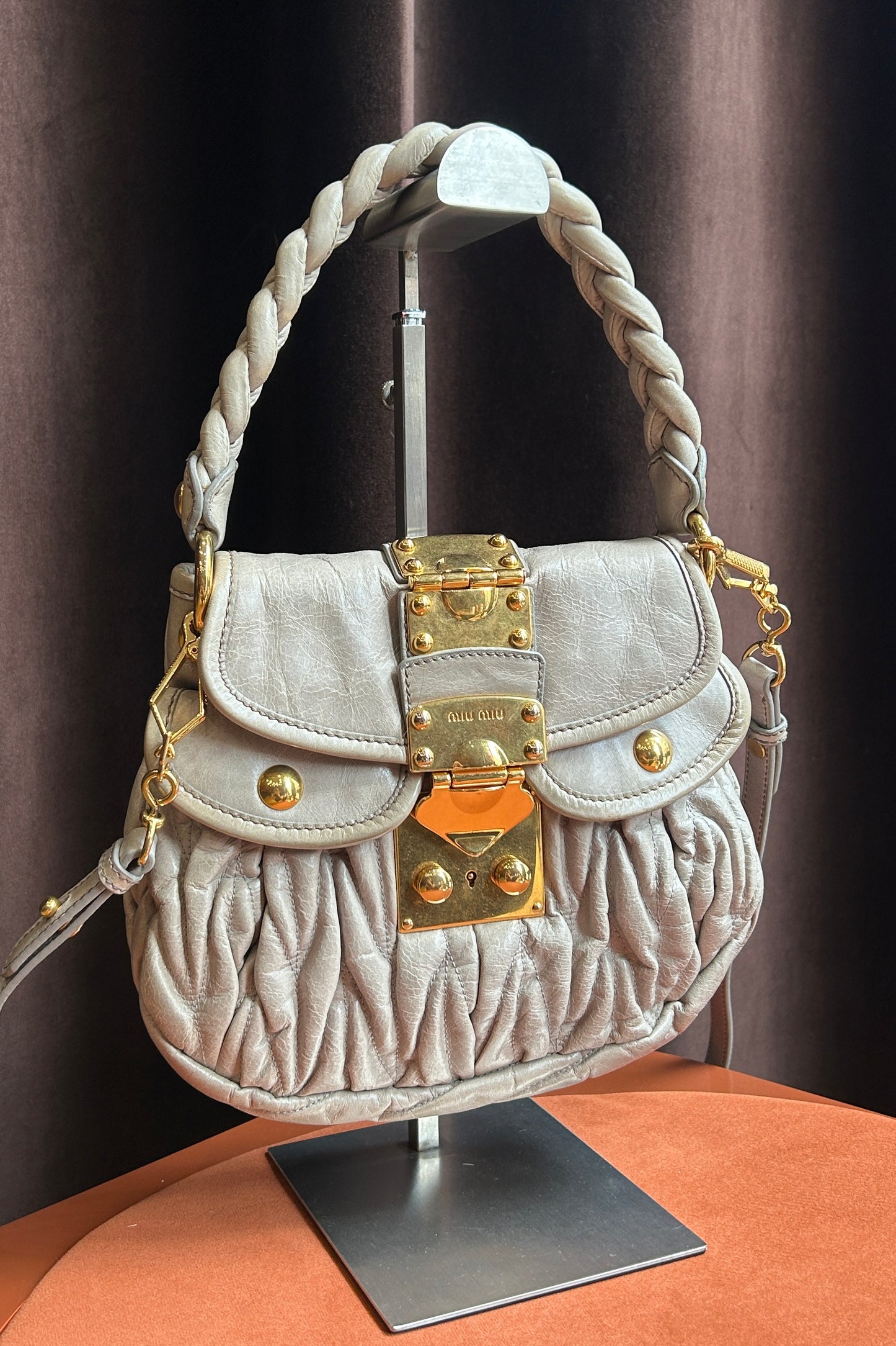 Vintage Miu Miu Gray Leather Coffer Bag