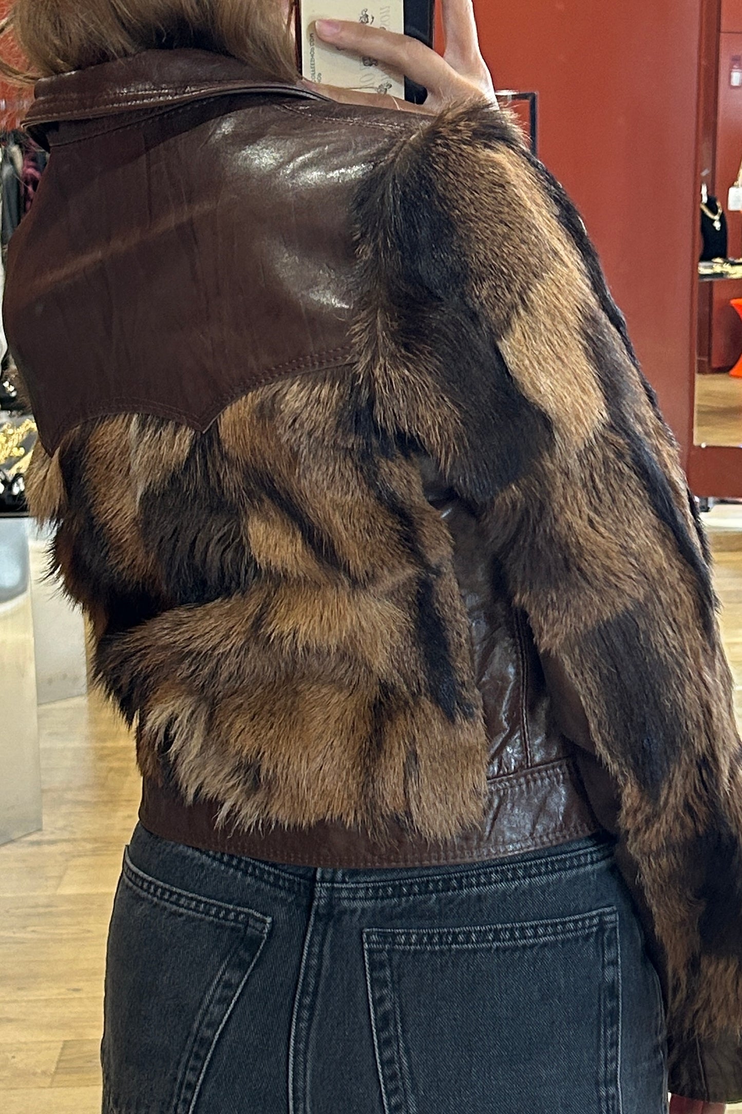 Vintage Leather Jacket with Real Fur