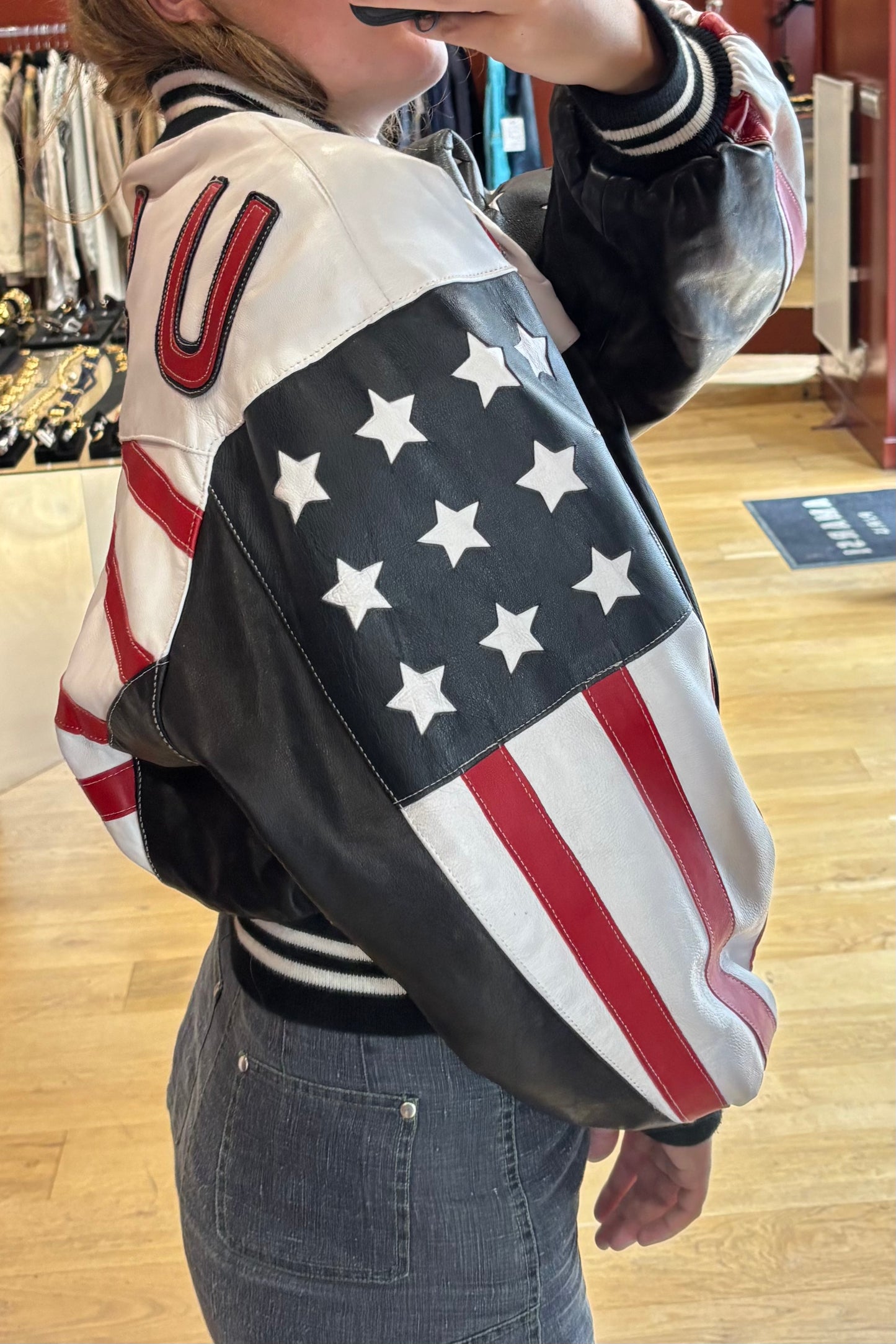 USA Flag Leather Bomber Jacket