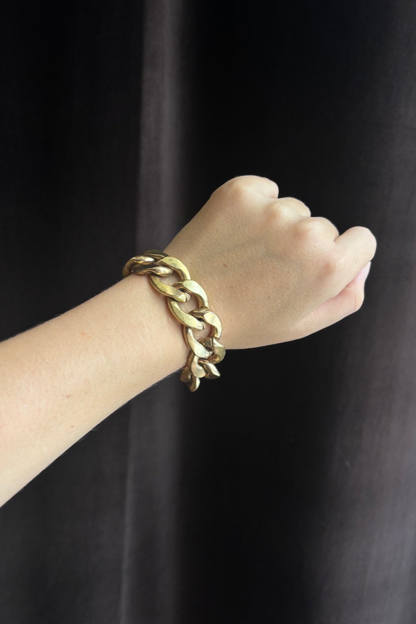 Vintage Gold-Tone Metal Sculptural Wristband with Rhinestone Clasp