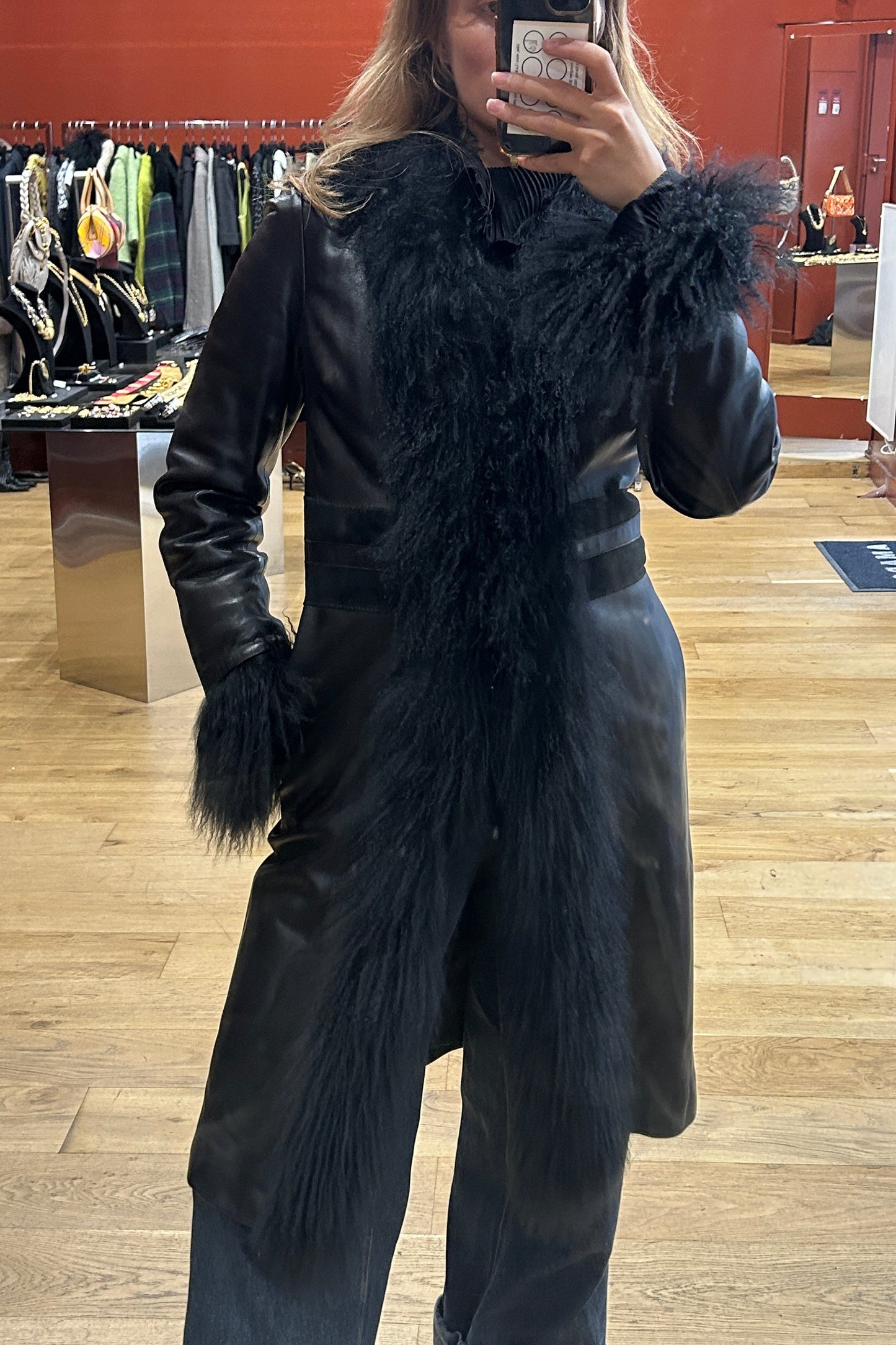 Vintage Joseph Black Mongolian Shearling Afghan Coat