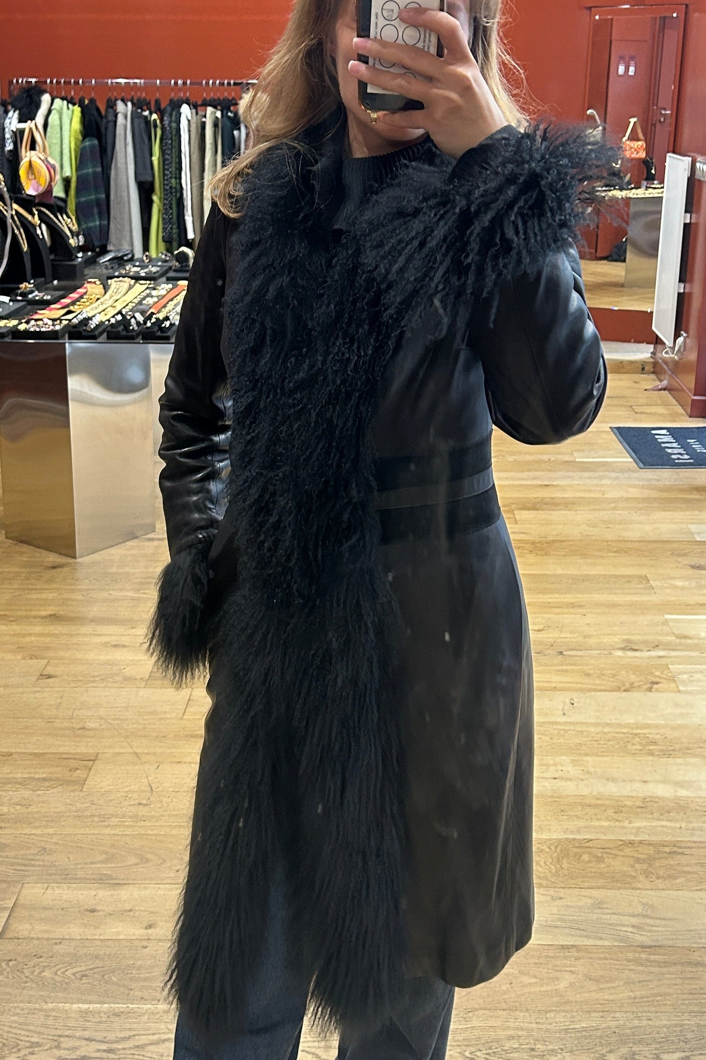 Vintage Joseph Black Mongolian Shearling Afghan Coat