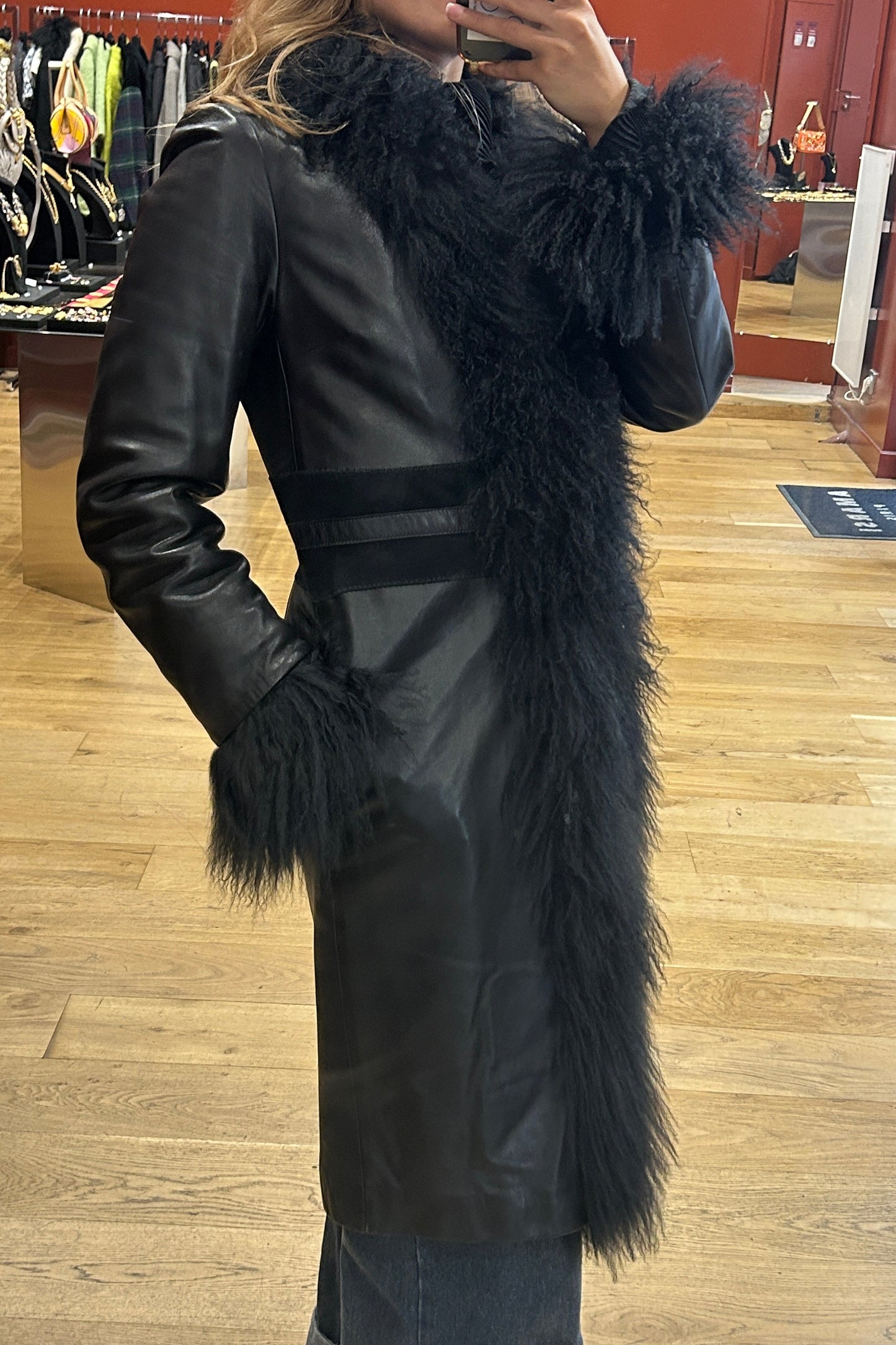 Vintage Joseph Black Mongolian Shearling Afghan Coat