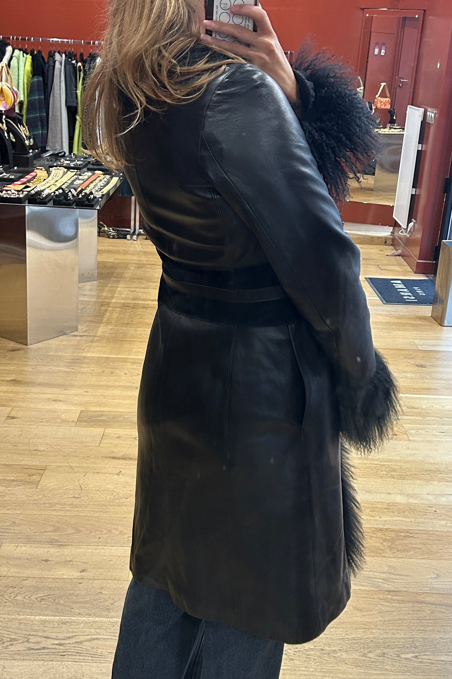 Vintage Joseph Black Mongolian Shearling Afghan Coat