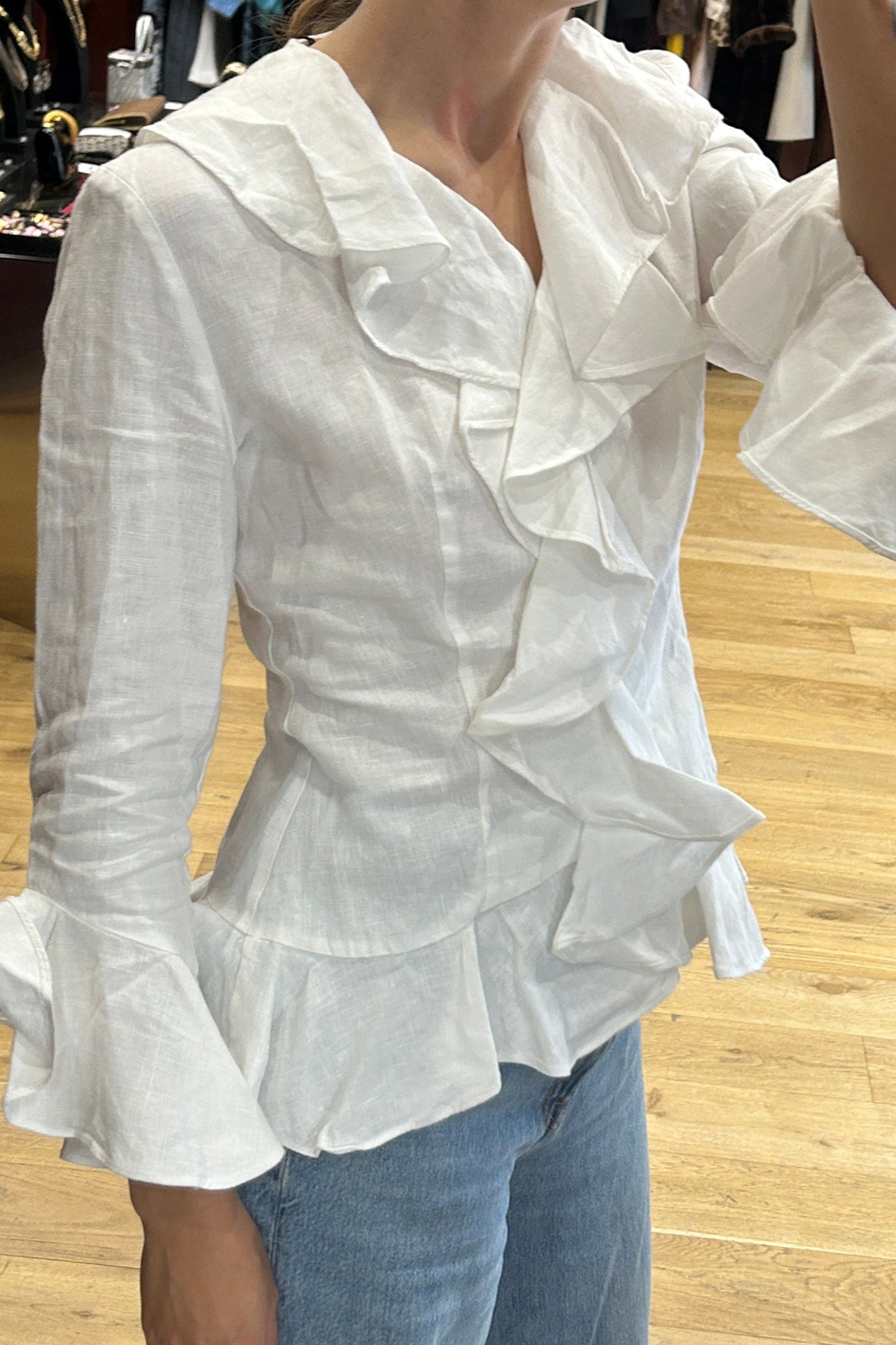 Vintage Cottonade White Ruffled Cotton Shirt