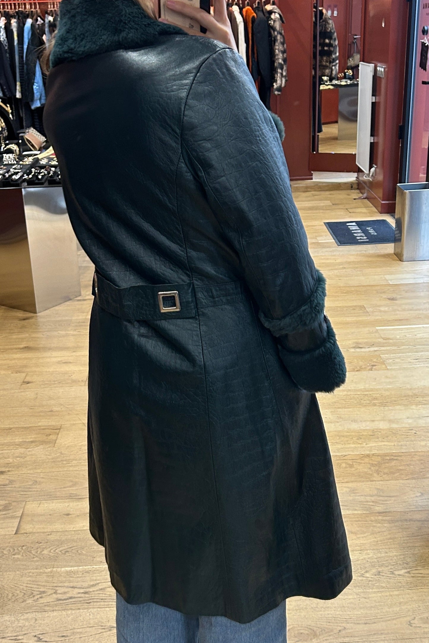 D&G Green Leather Rabbit Fur Coat