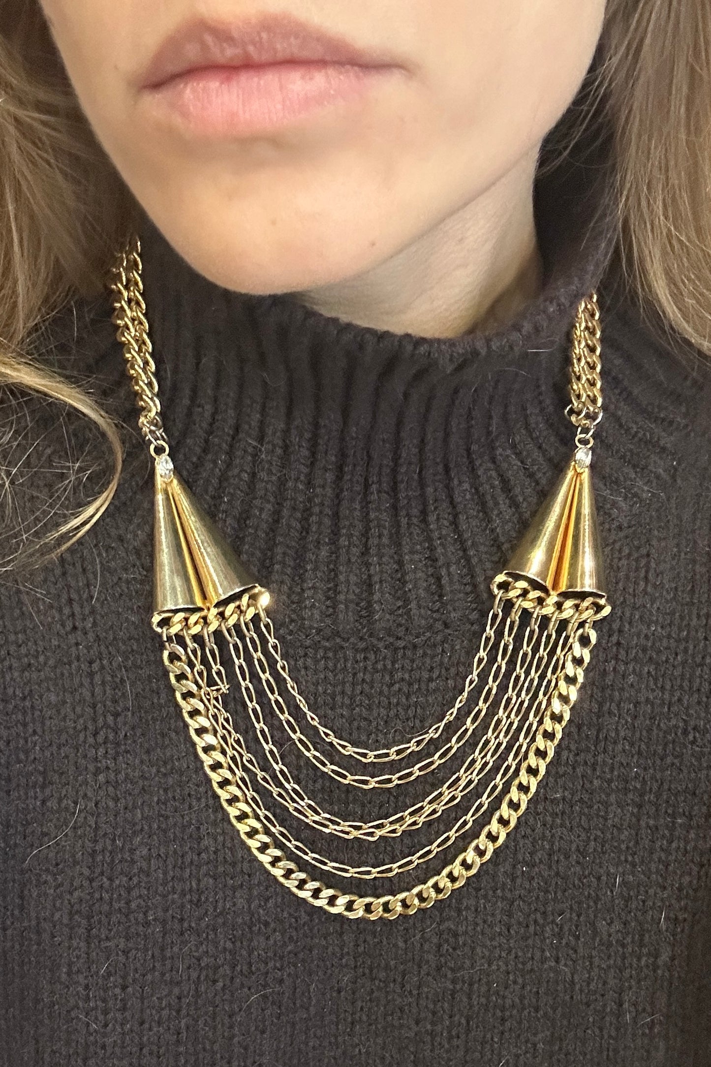 Vintage 1980s Statement Necklace – Layered Chains with Conical Detail