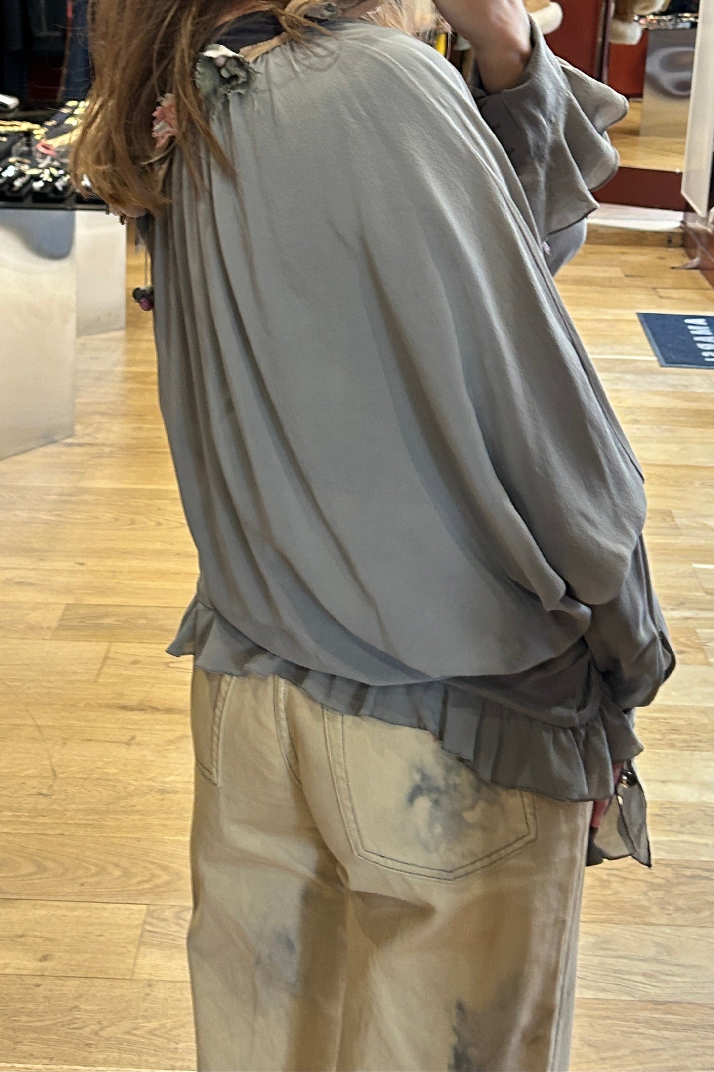 Vintage John Galliano Silk Bohemian Blouse in Grey