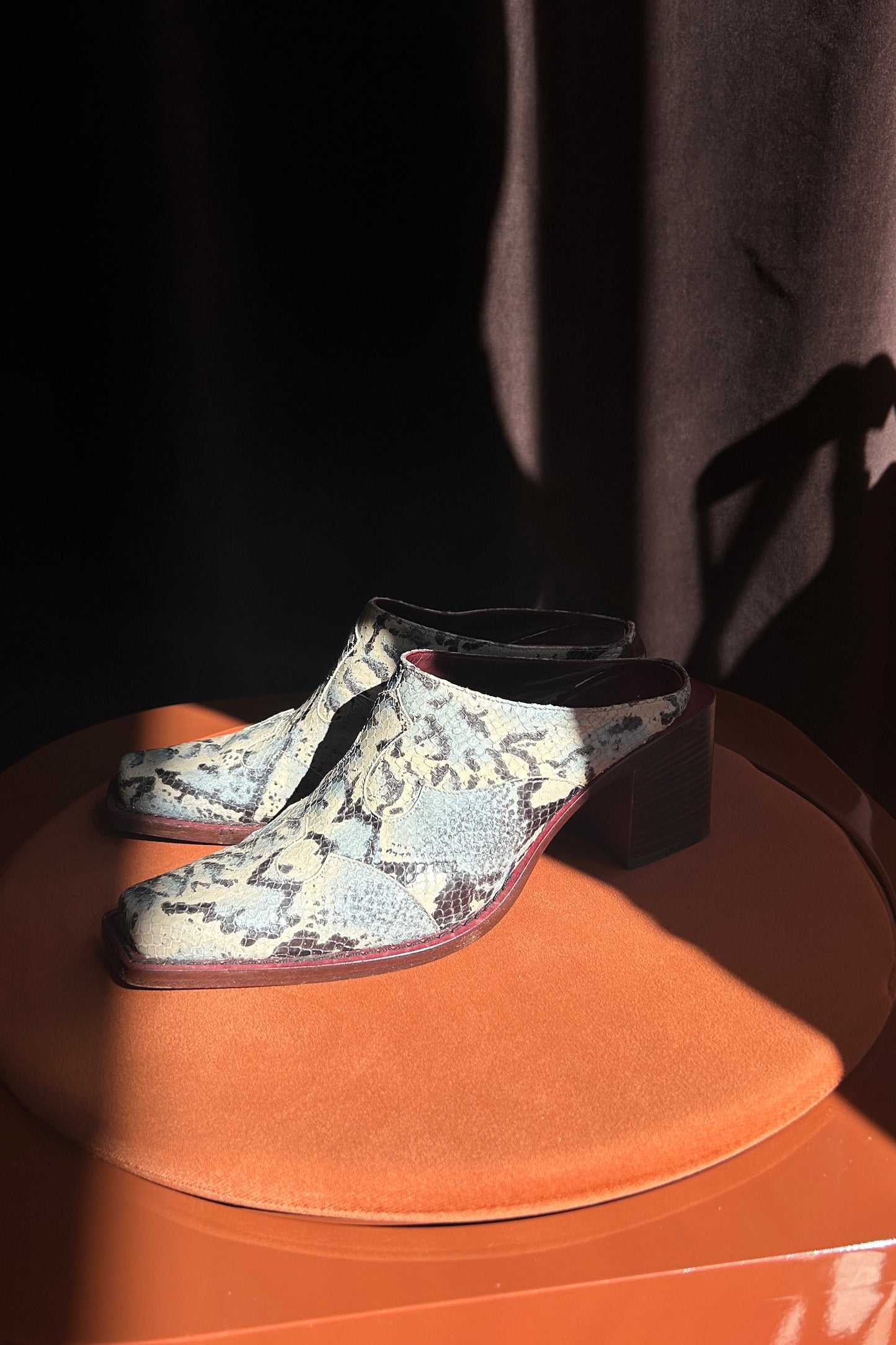 Vintage Italian Python-Effect Leather Mules – 1990s