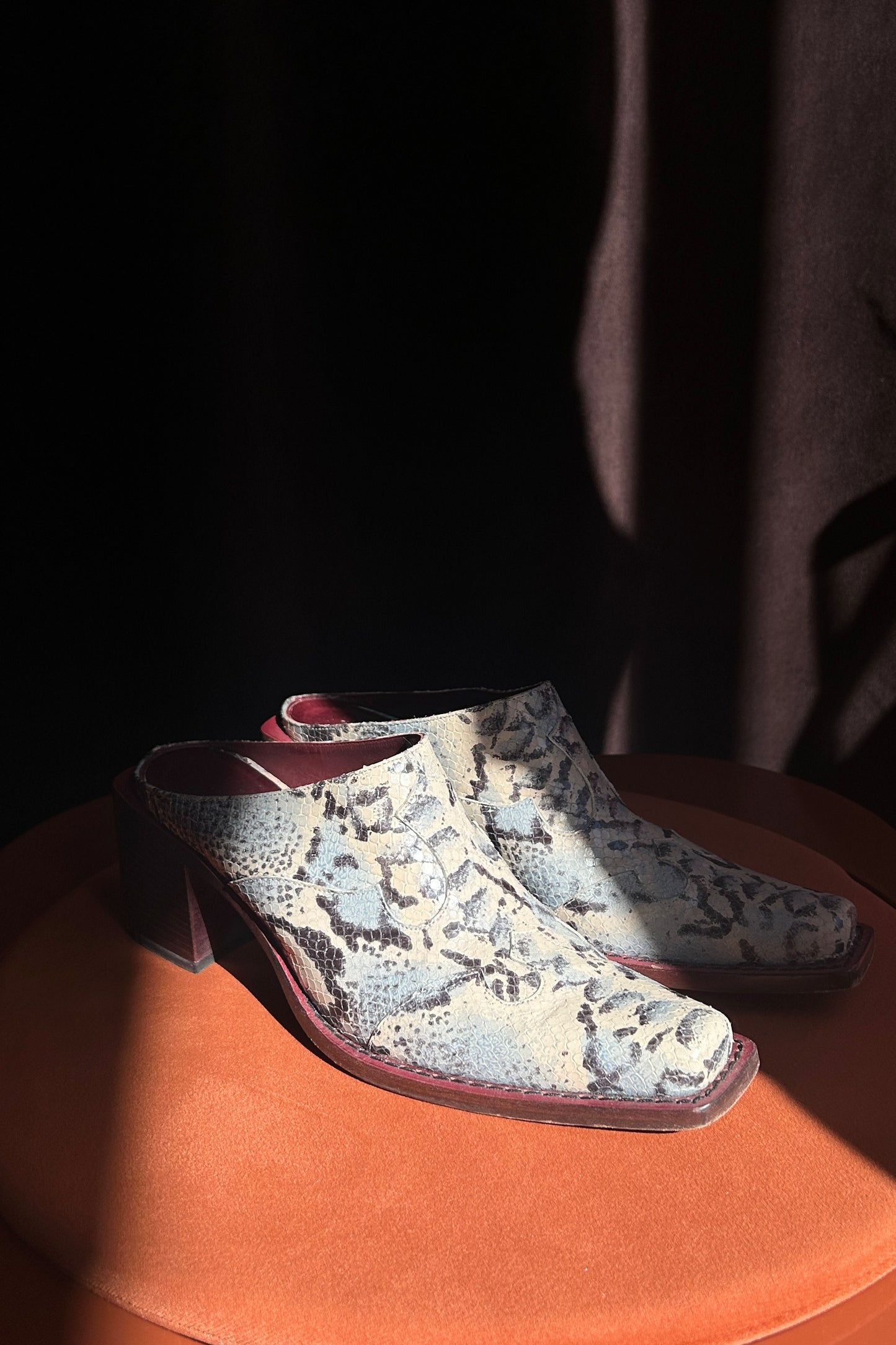 Vintage Italian Python-Effect Leather Mules – 1990s