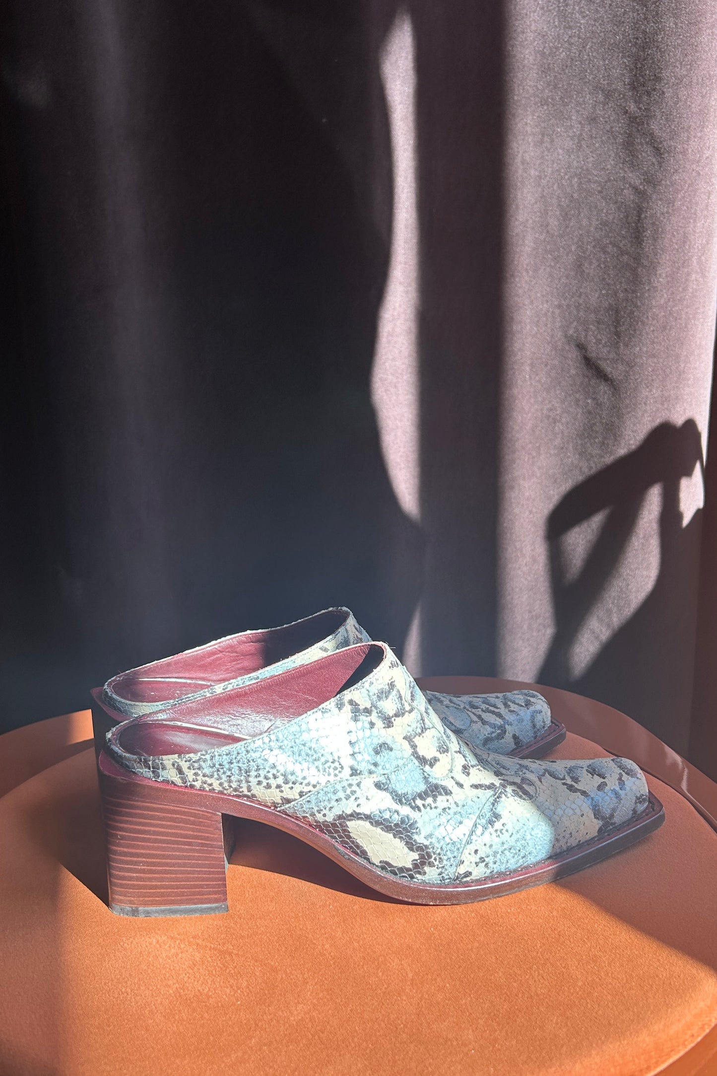 Vintage Italian Python-Effect Leather Mules – 1990s