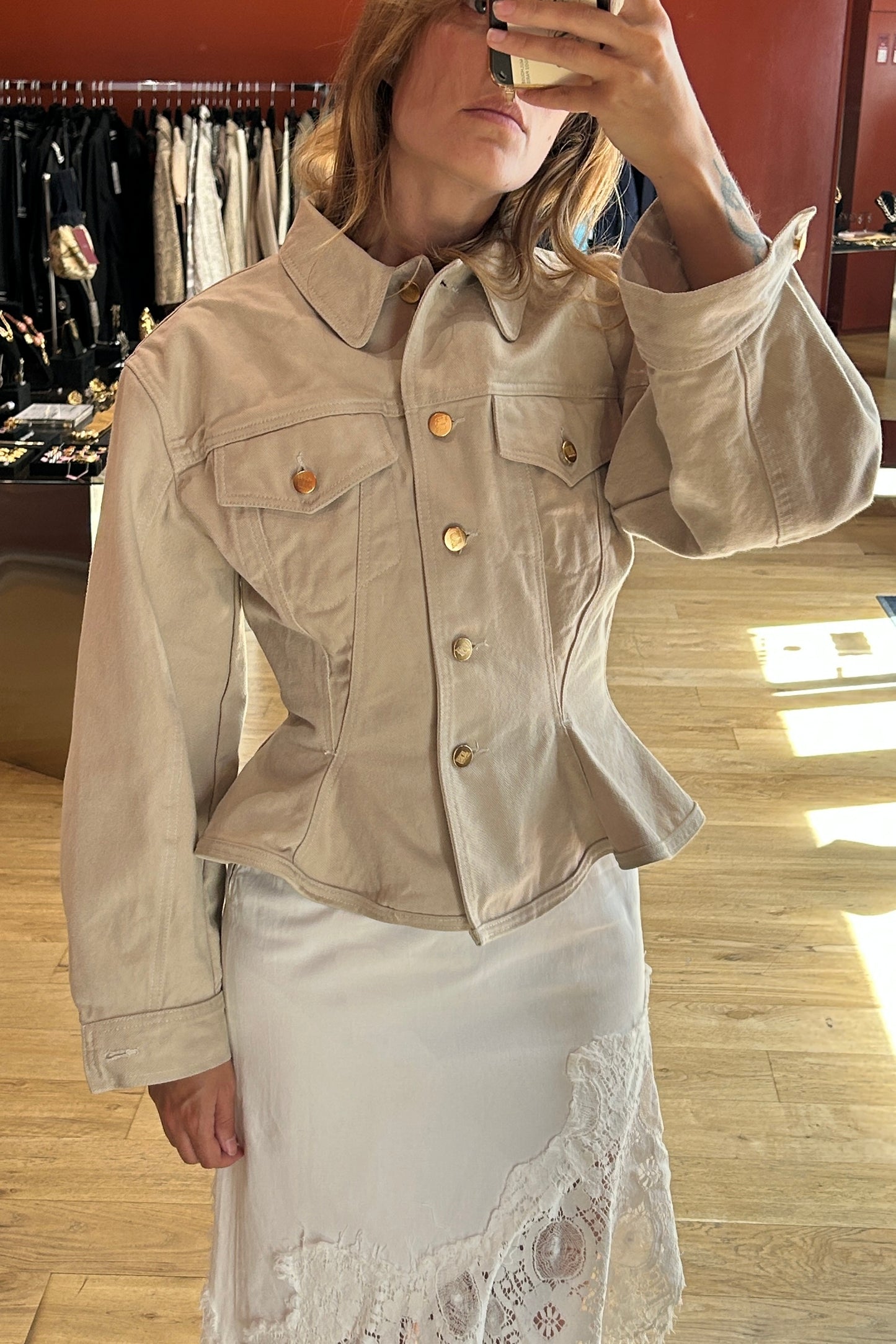 Vintage Jean Paul Gaultier Junior Beige Cotton Peplum Jacket
