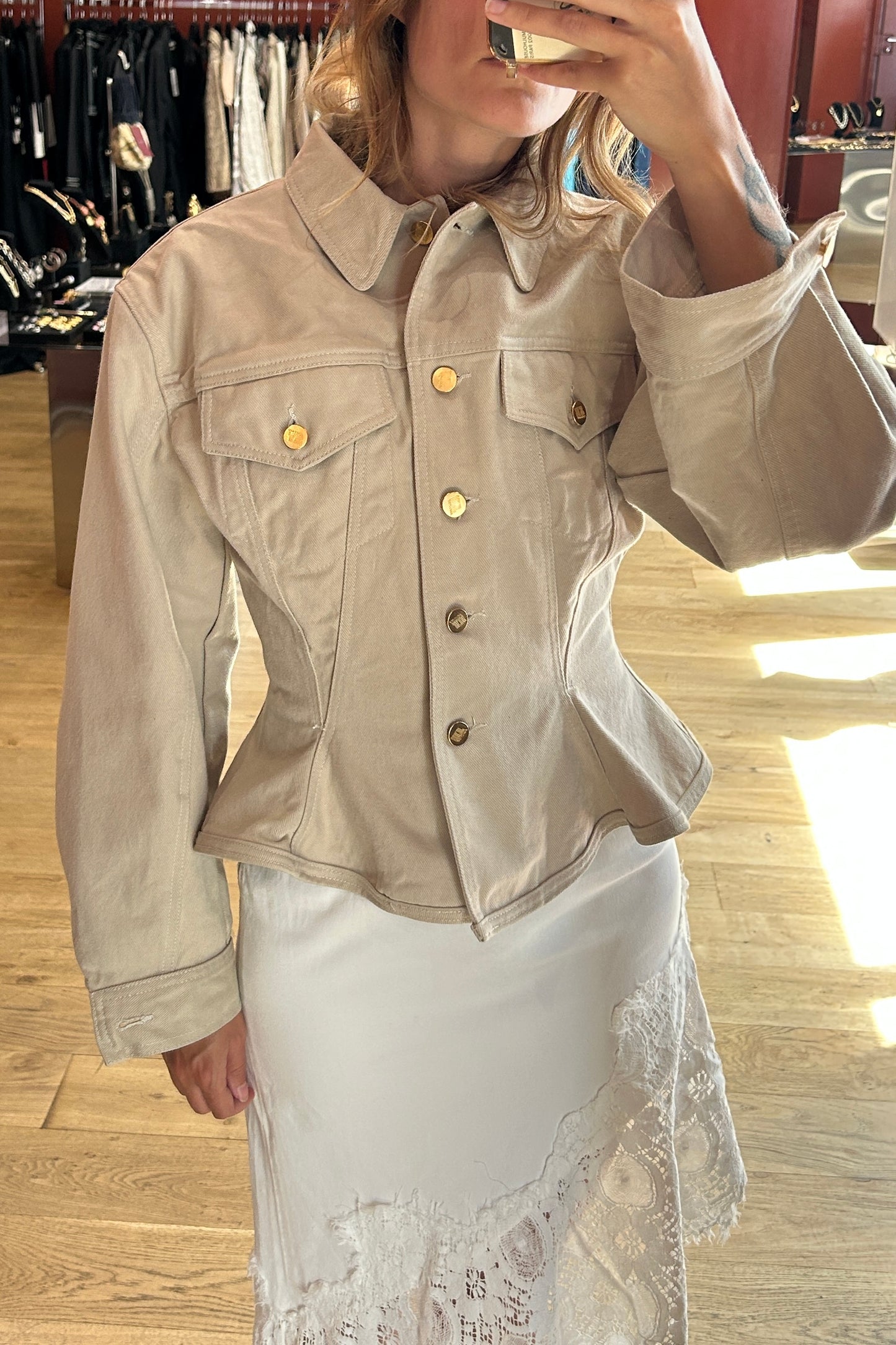 Vintage Jean Paul Gaultier Junior Beige Cotton Peplum Jacket
