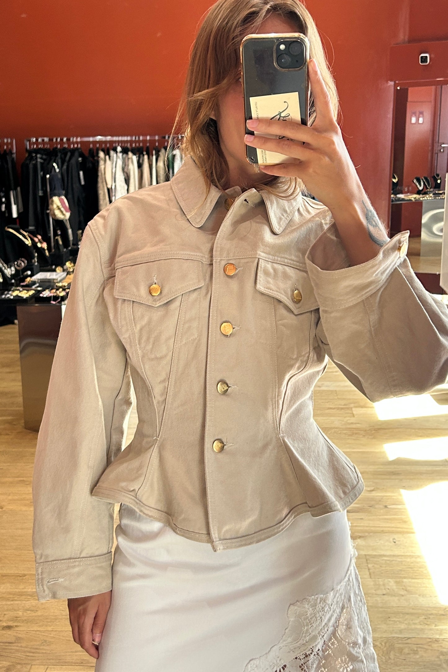 Vintage Jean Paul Gaultier Junior Beige Cotton Peplum Jacket