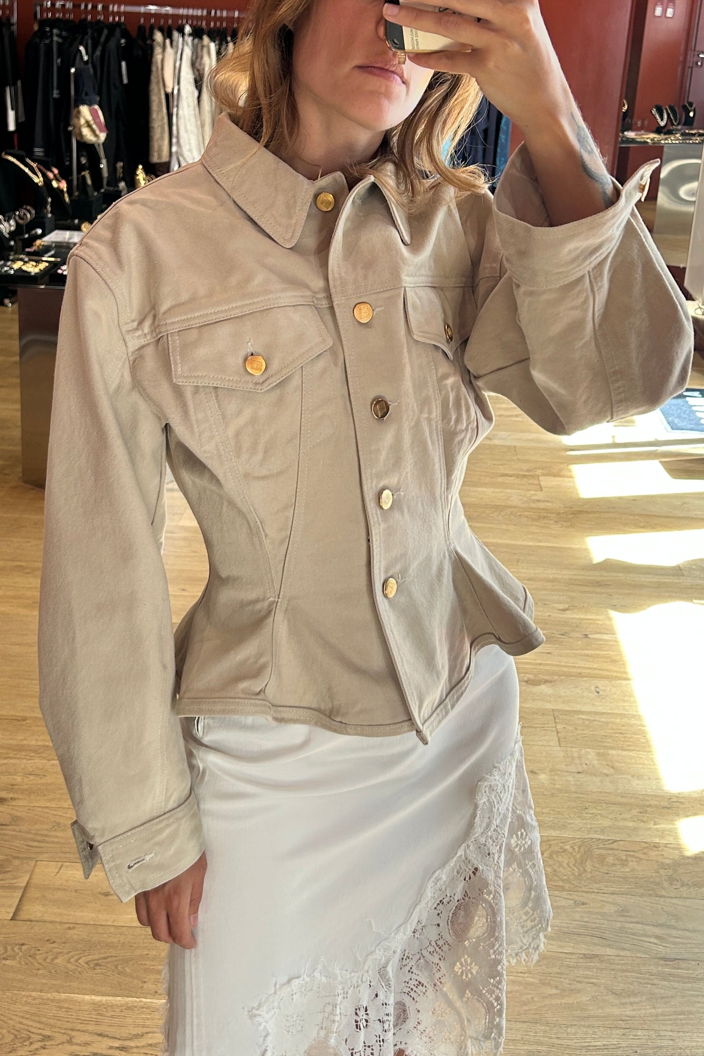 Vintage Jean Paul Gaultier Junior Beige Cotton Peplum Jacket