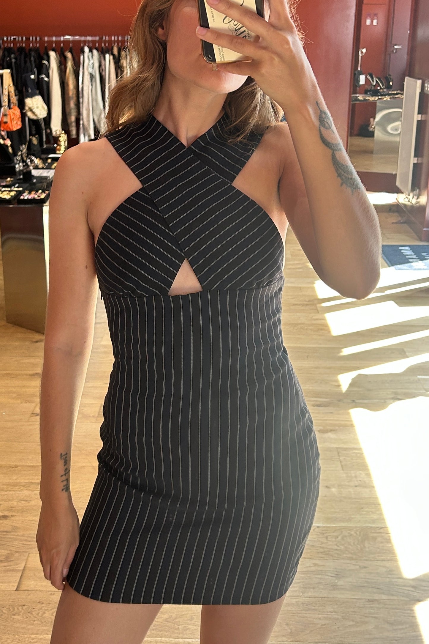 SAXO Striped Bodycon Mini Dress