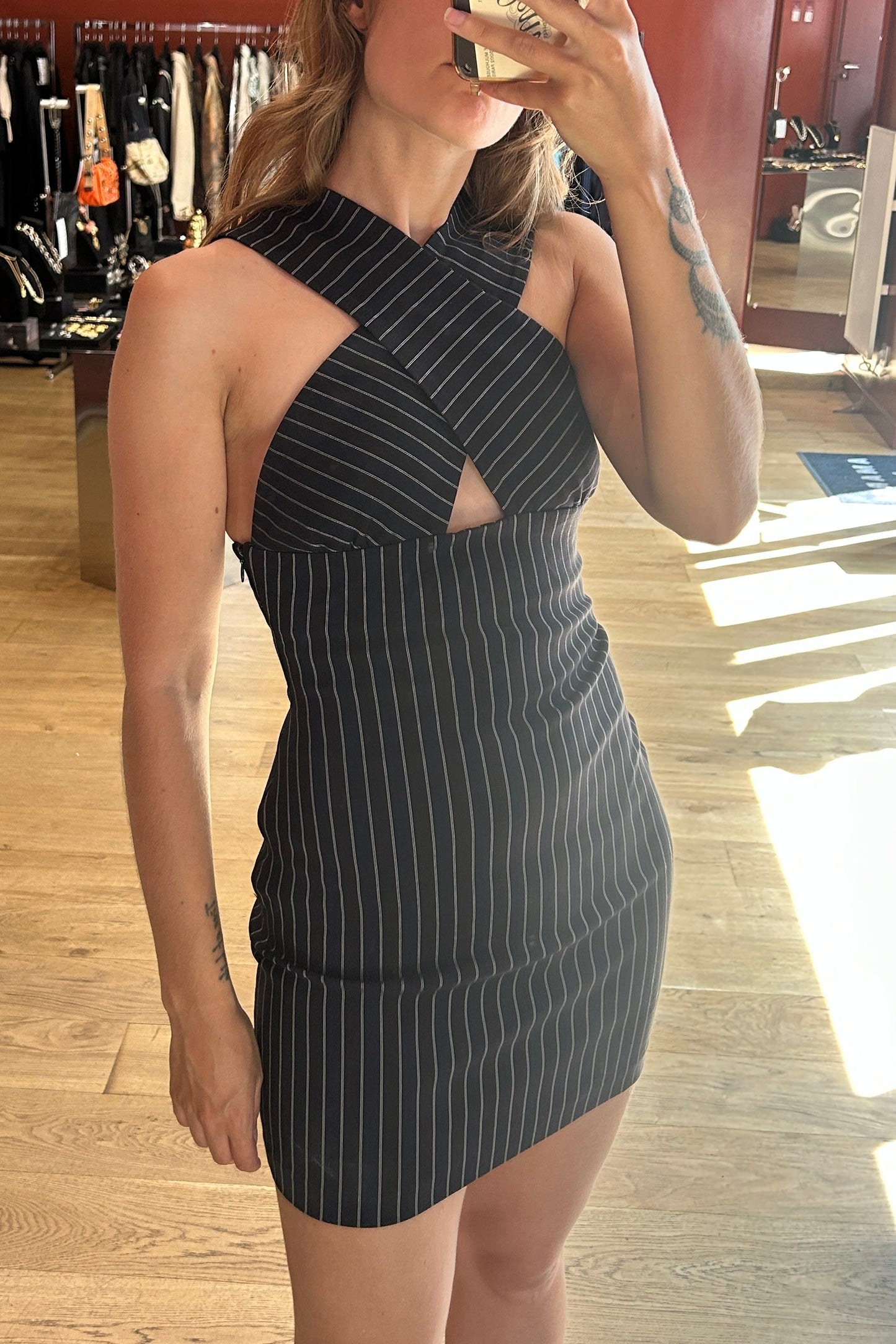 SAXO Striped Bodycon Mini Dress