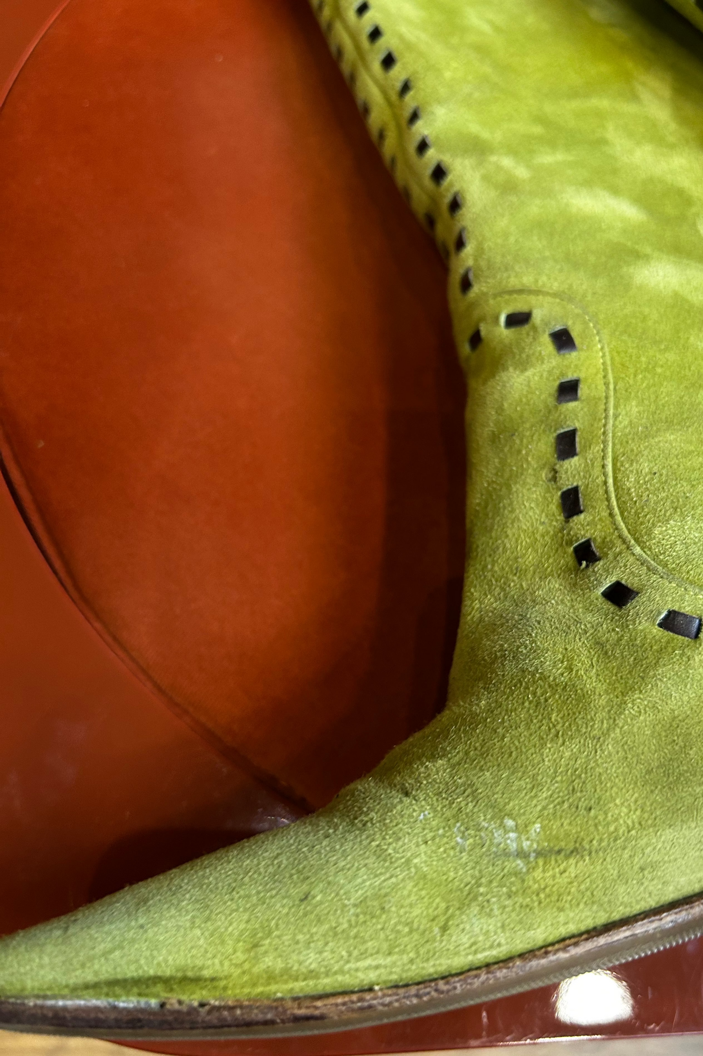 Jimmy Choo Green Suede Perforated Long Boots