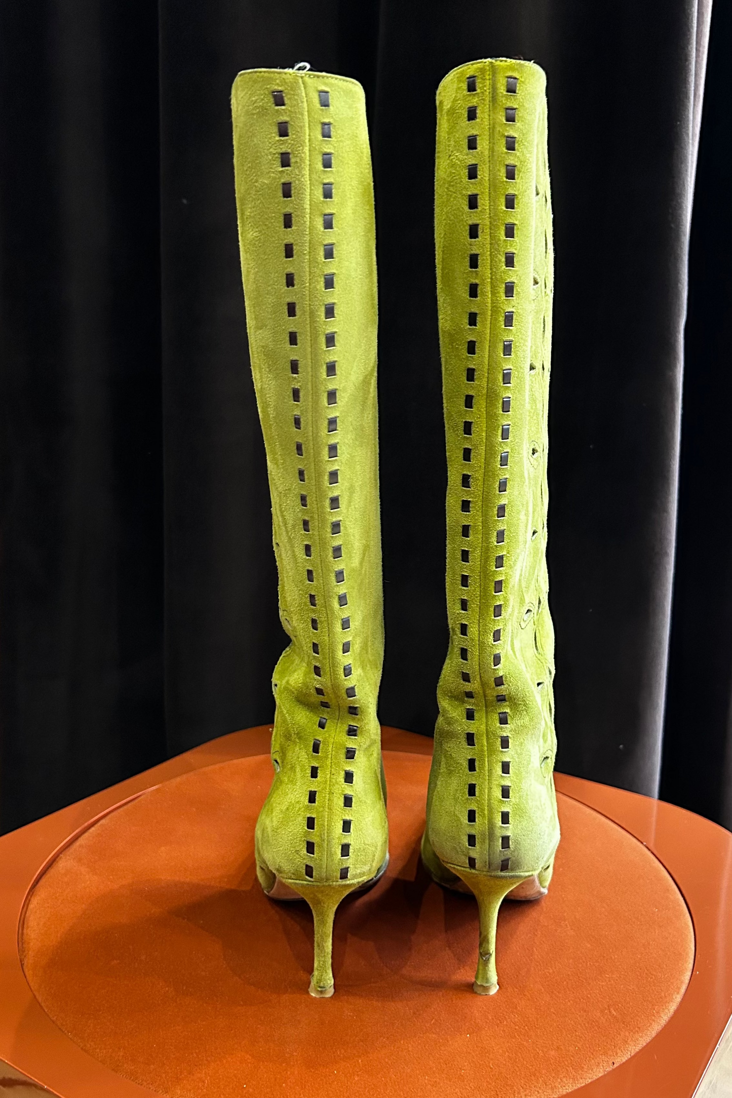 Jimmy Choo Green Suede Perforated Long Boots