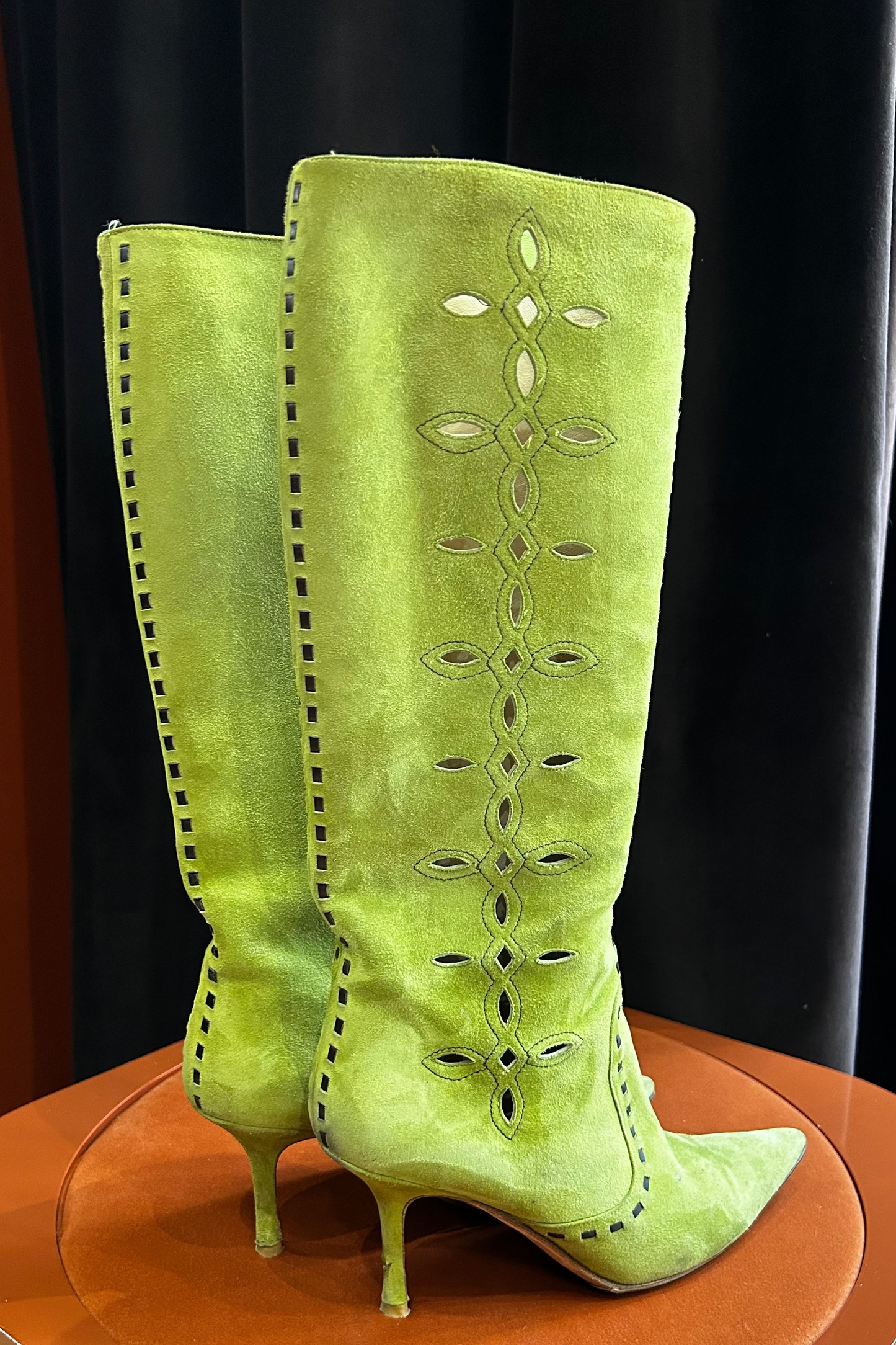 Jimmy Choo Green Suede Perforated Long Boots