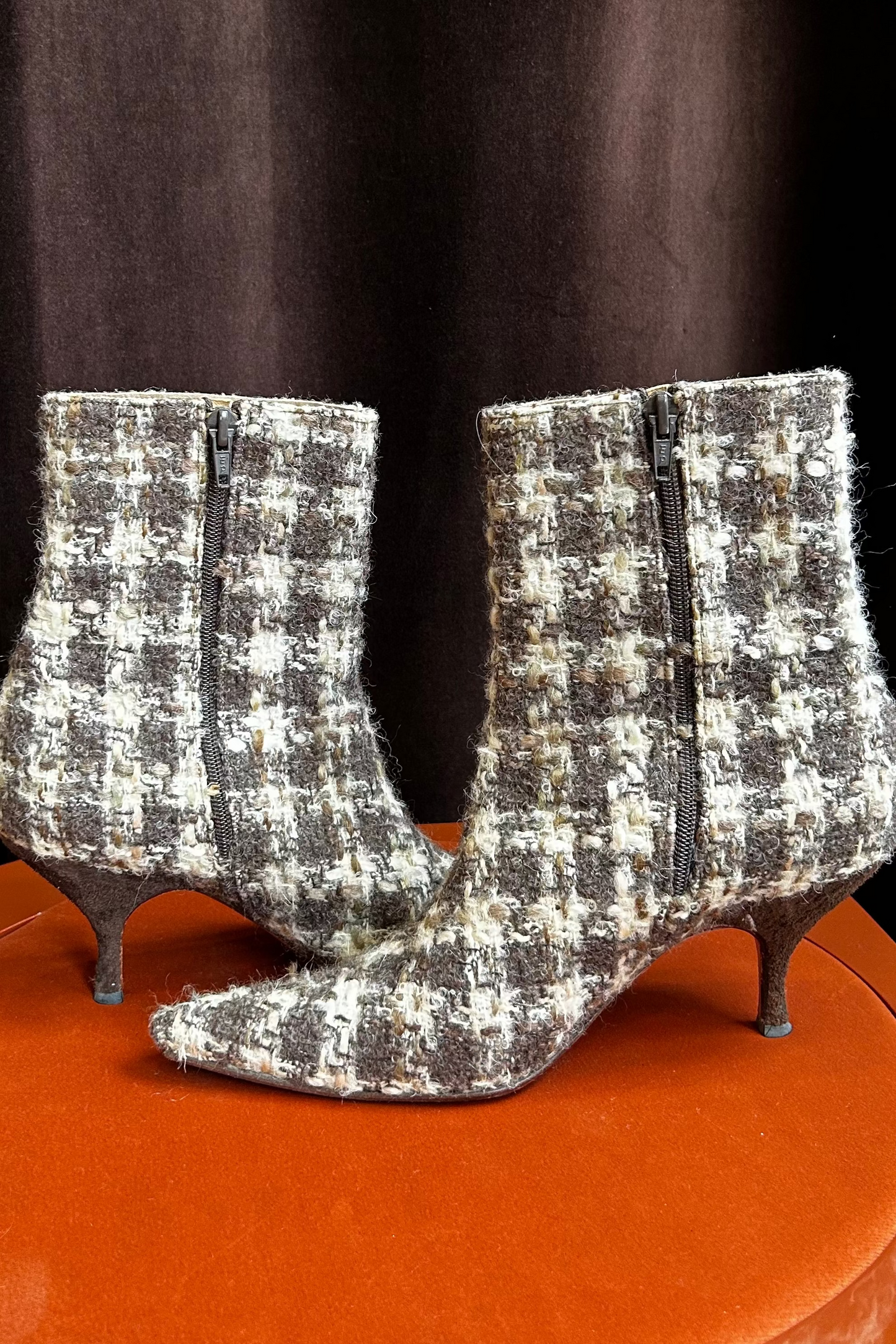 Vintage Jet Set Houndstooth Tweed Ankle Boots