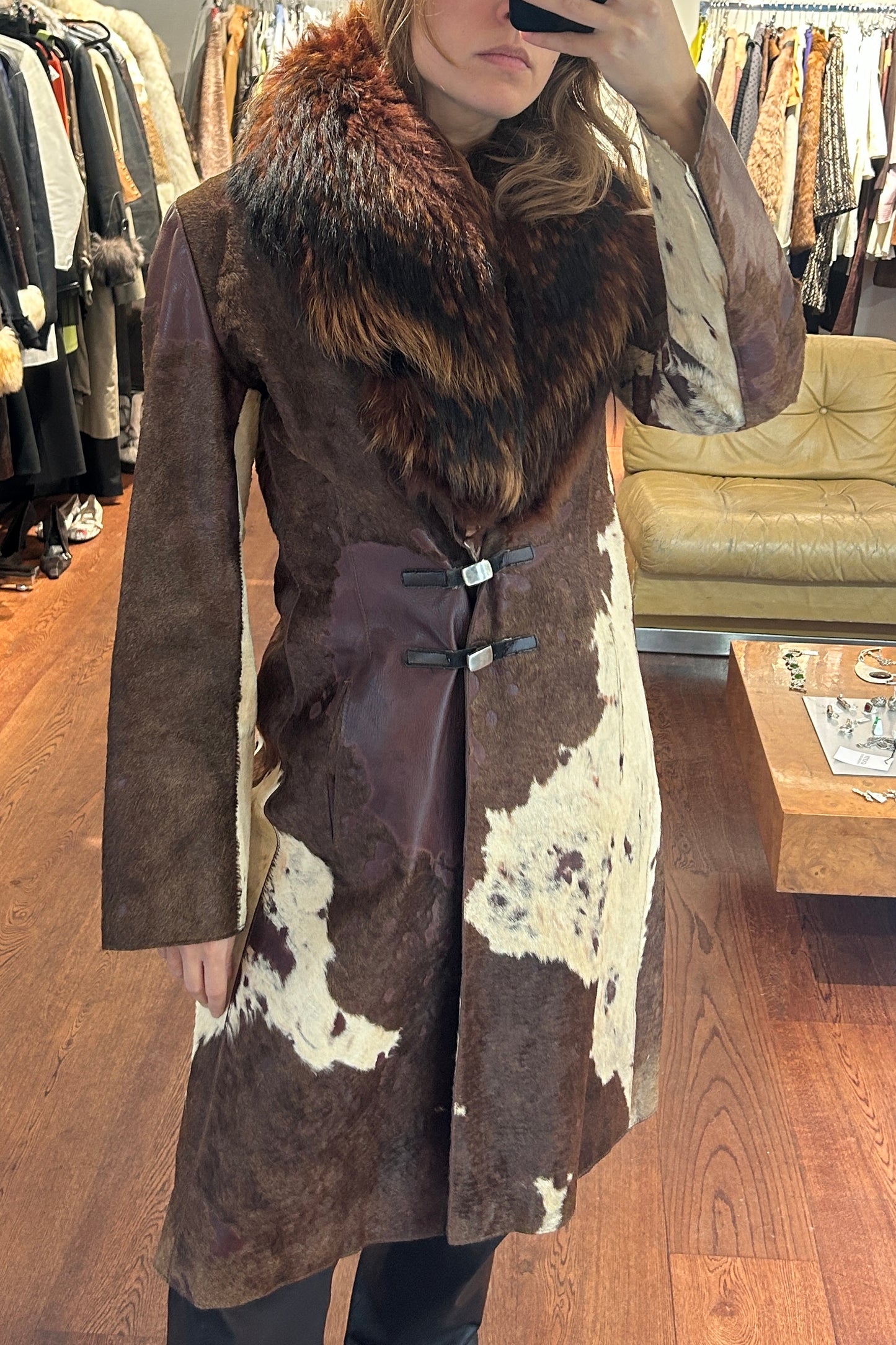 Vintage Pony Leather & Fox Fur Coat