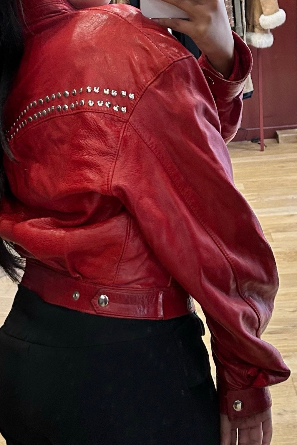 Manigance Red Leather Cropped Jacket
