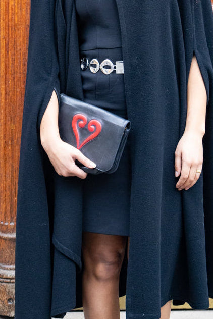 Moschino Leather Clutch with Red Heart Detail