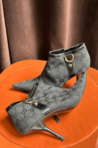 Gucci Monogram Pointed-Toe Ankle Boots