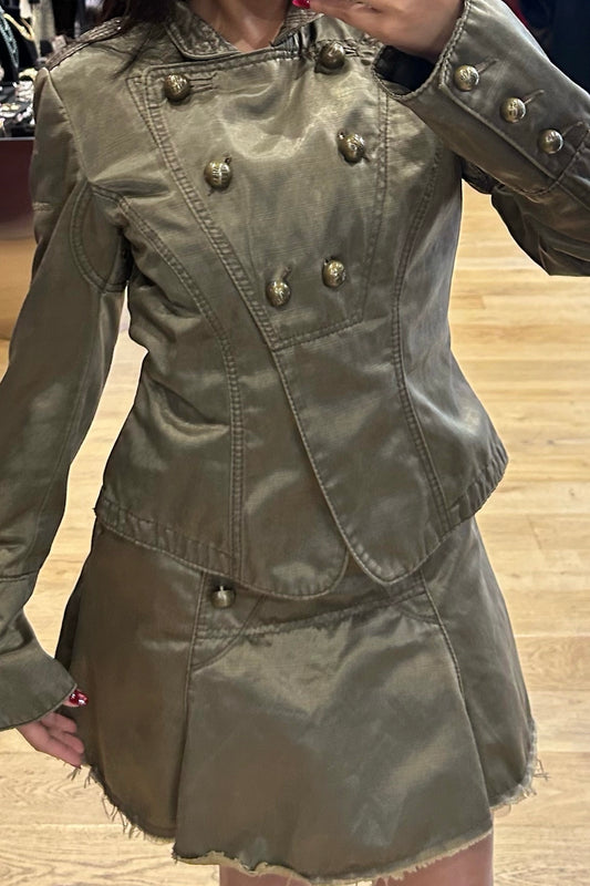 Vintage Miss Sixty Kaki Cotton Set – Mini Skirt and Jacket