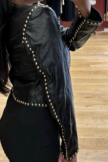 Vintage Moschino Black Studded Leather Cropped Jacket