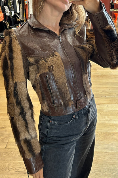 Vintage Leather Jacket with Real Fur