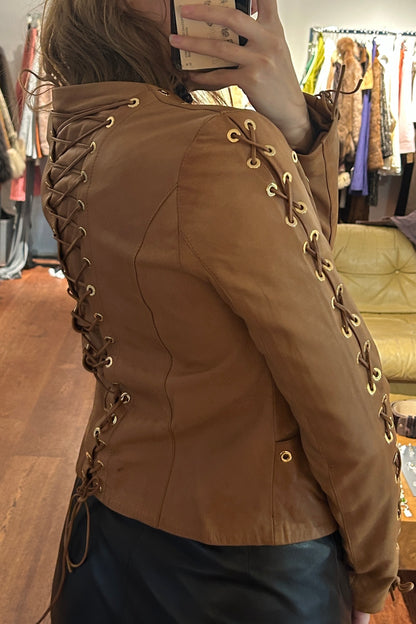 Vintage Light Brown Leather Jacket by Roberta Biagi