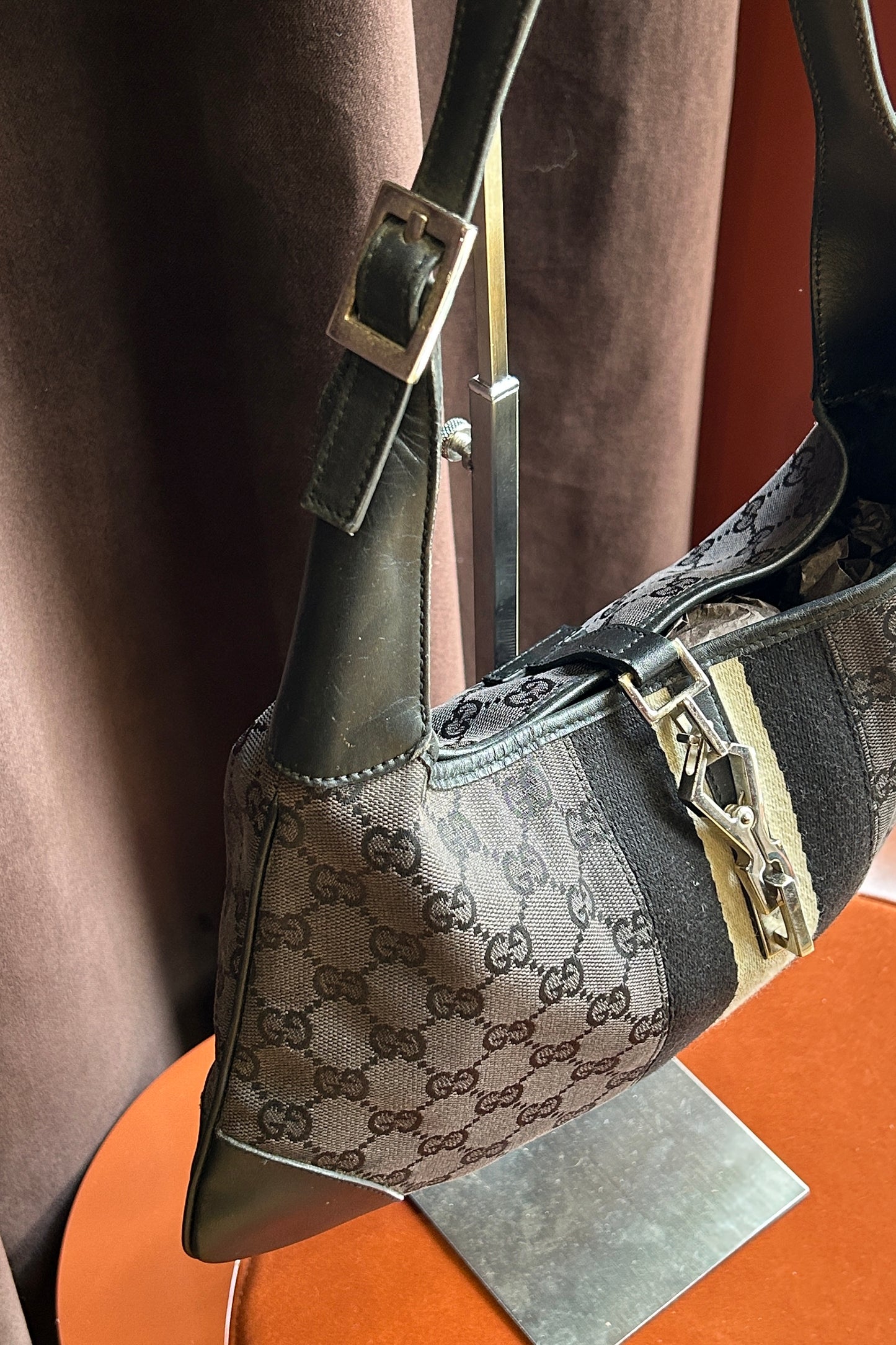 Gucci Jackie Medium Shoulder Bag – Black GG Canvas & Leather