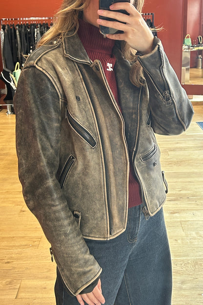 Patinated leather biker jacket 00's