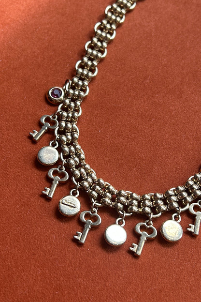 Sodini Gold-Tone Charm Necklace with Pink Stones