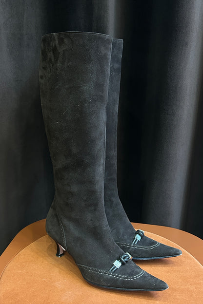 Vintage Christian Lacroix Suede Boots with Silver Buckle