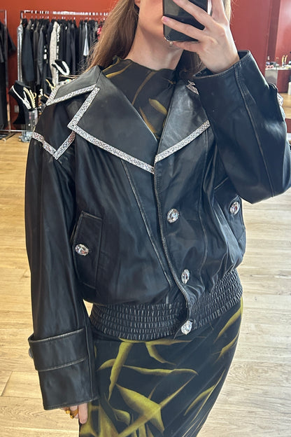 Frankie Morello leather and rhinestone jacket